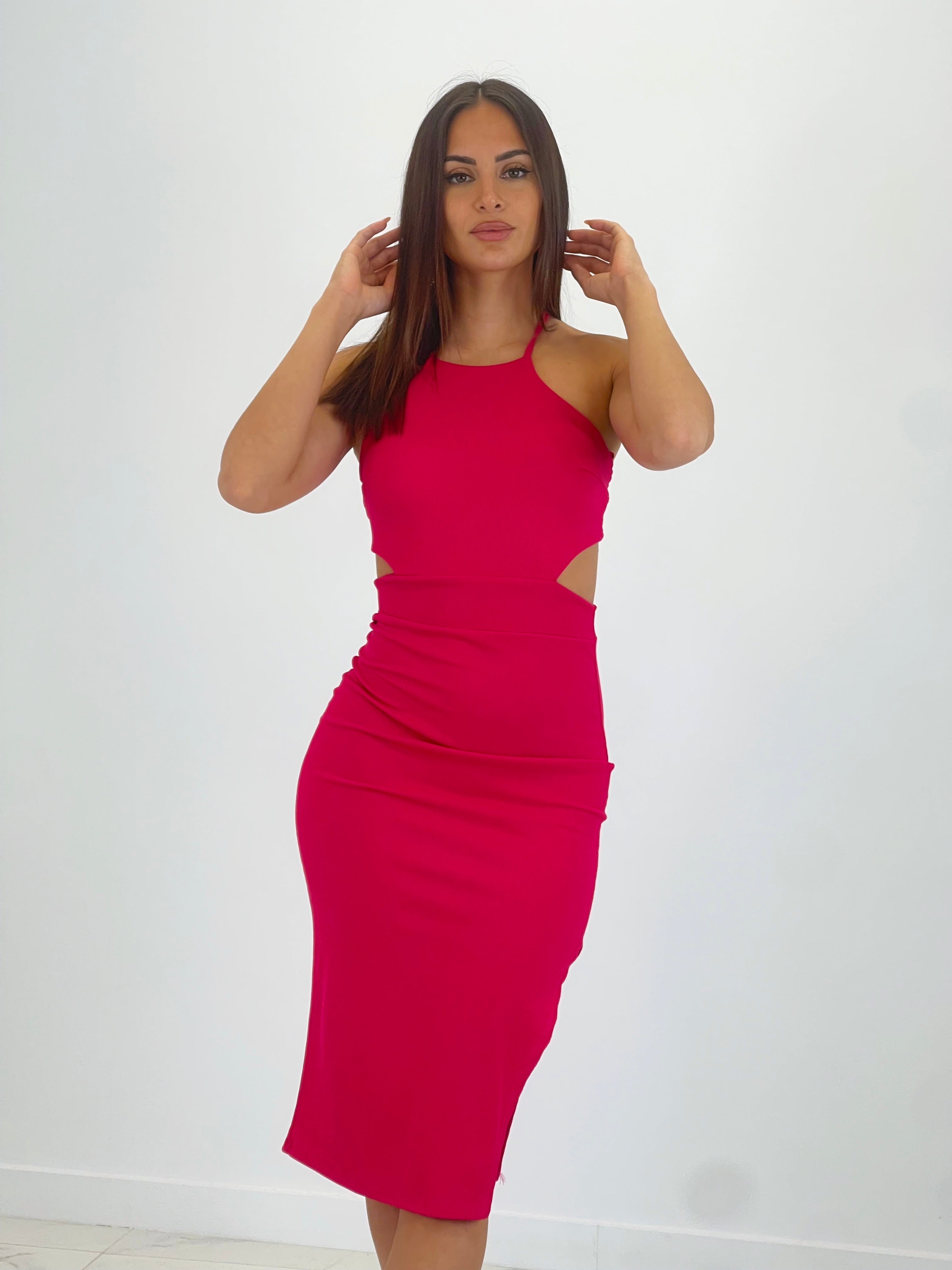 Vestido midi canalé halter lace up