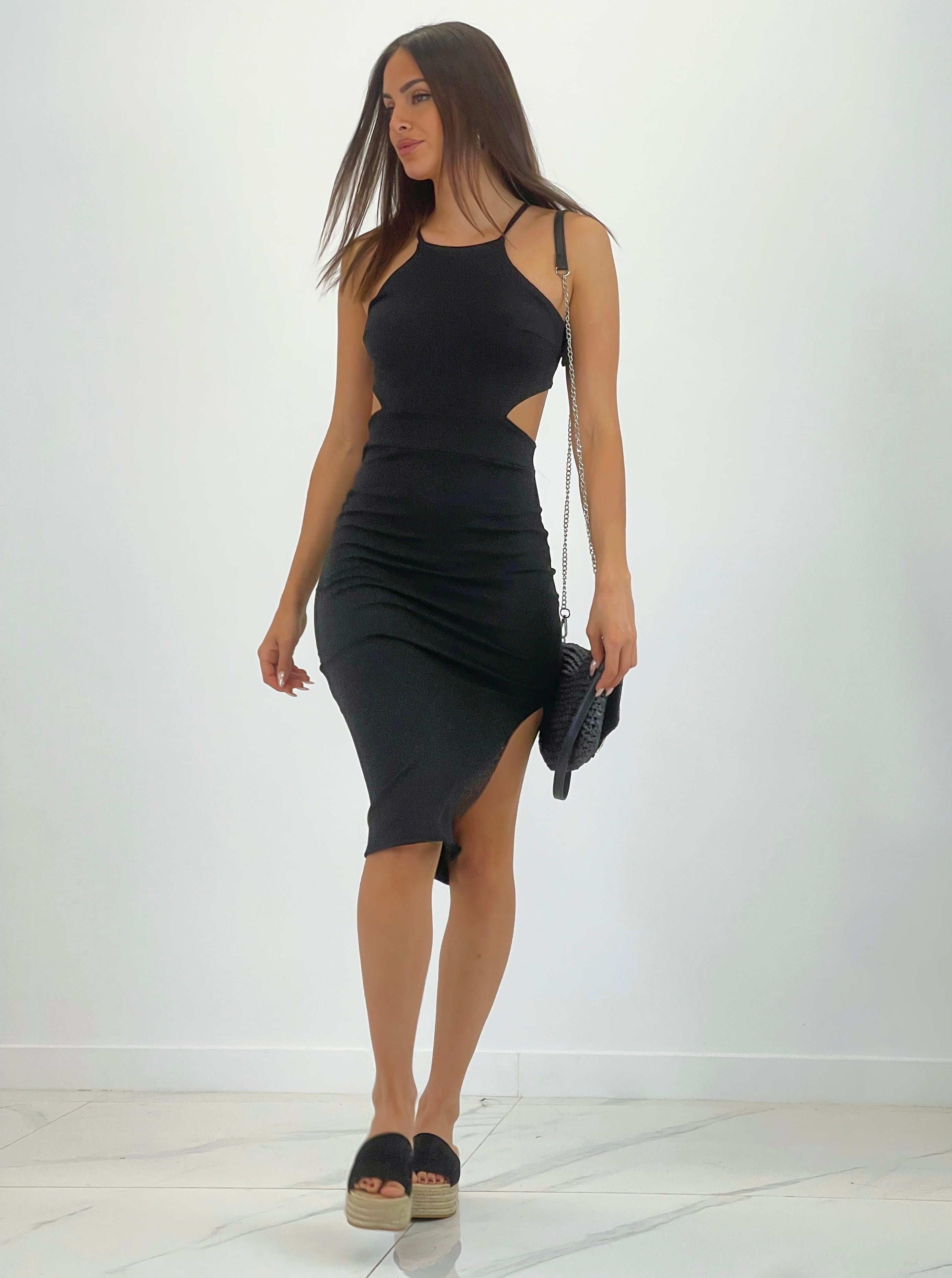 Vestido midi canalé halter lace up