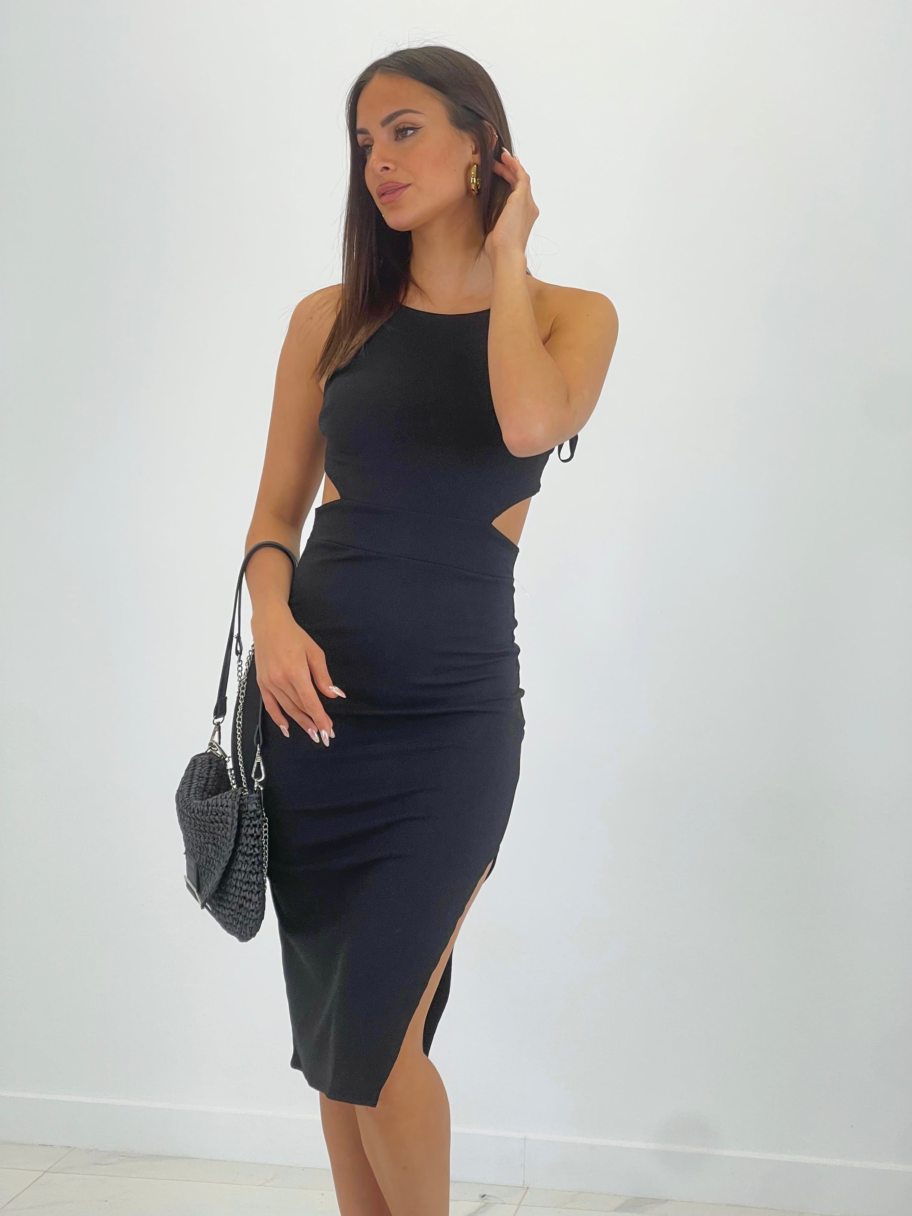 Vestido midi canalé halter lace up