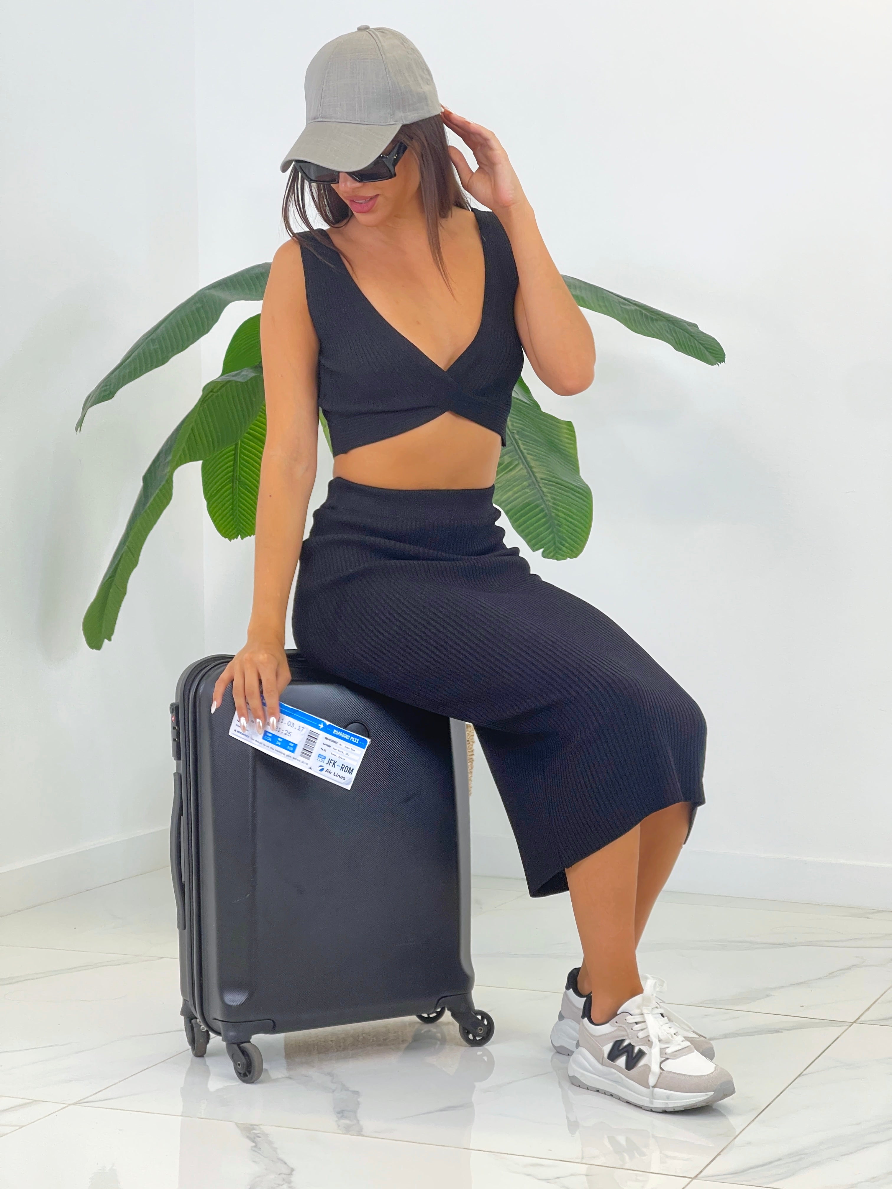 Conjunto top y falda punto