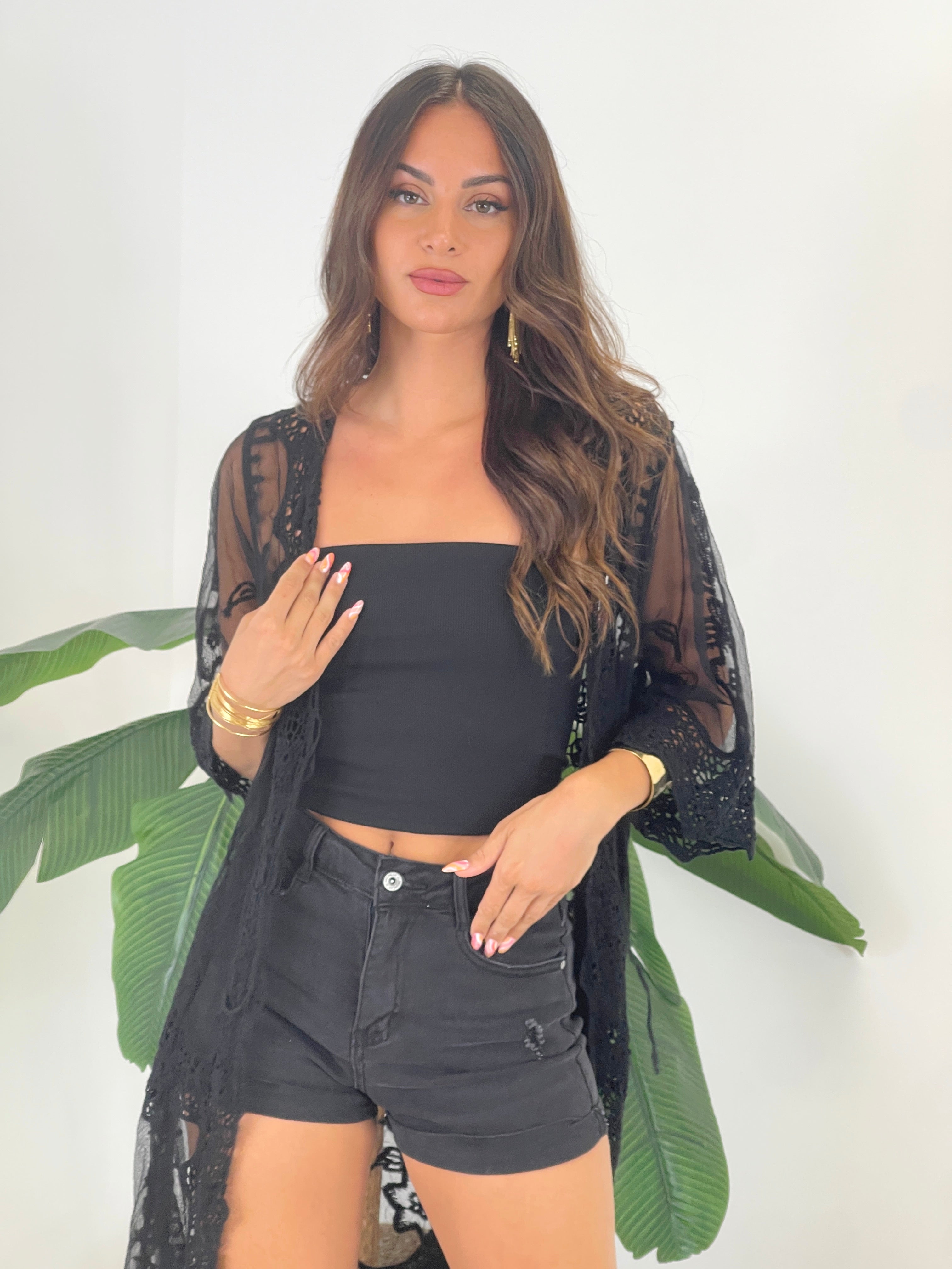 Kimono largo calado bordado