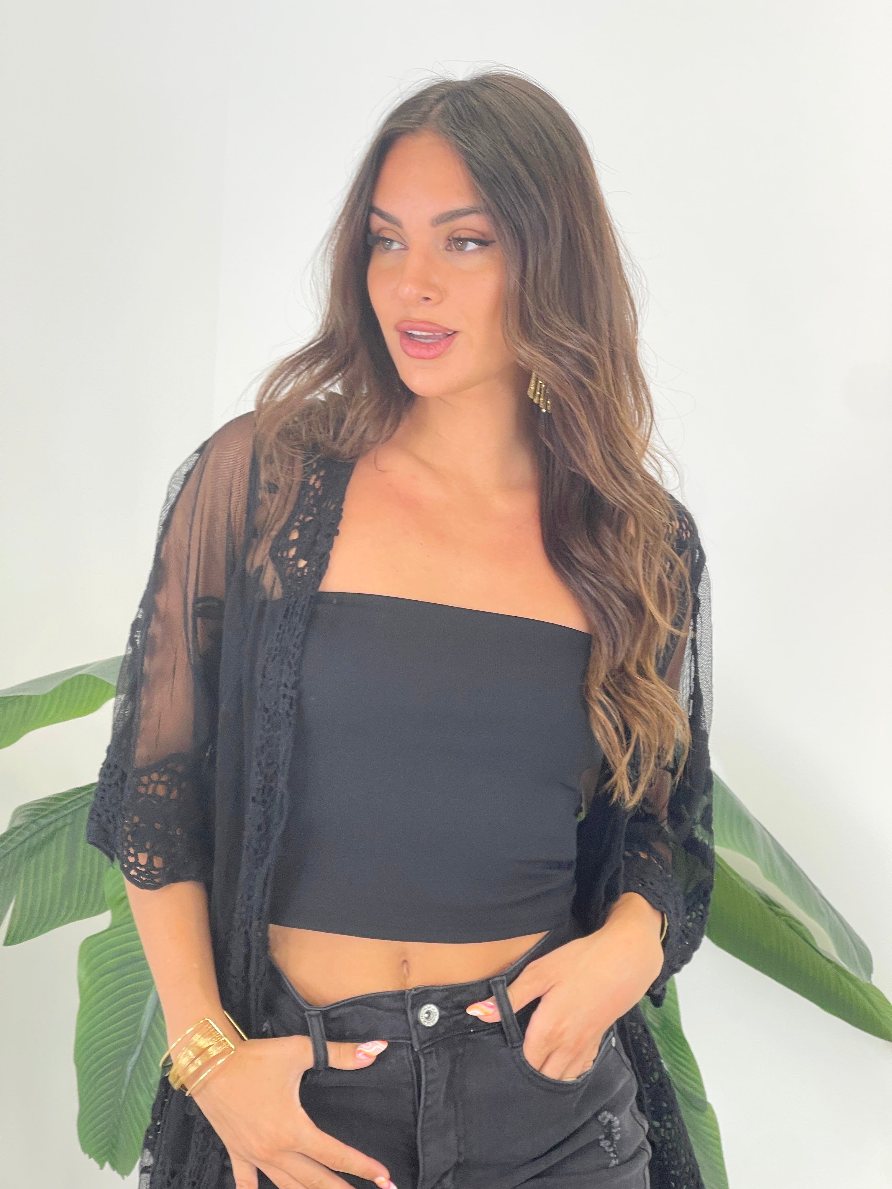 Kimono largo calado bordado