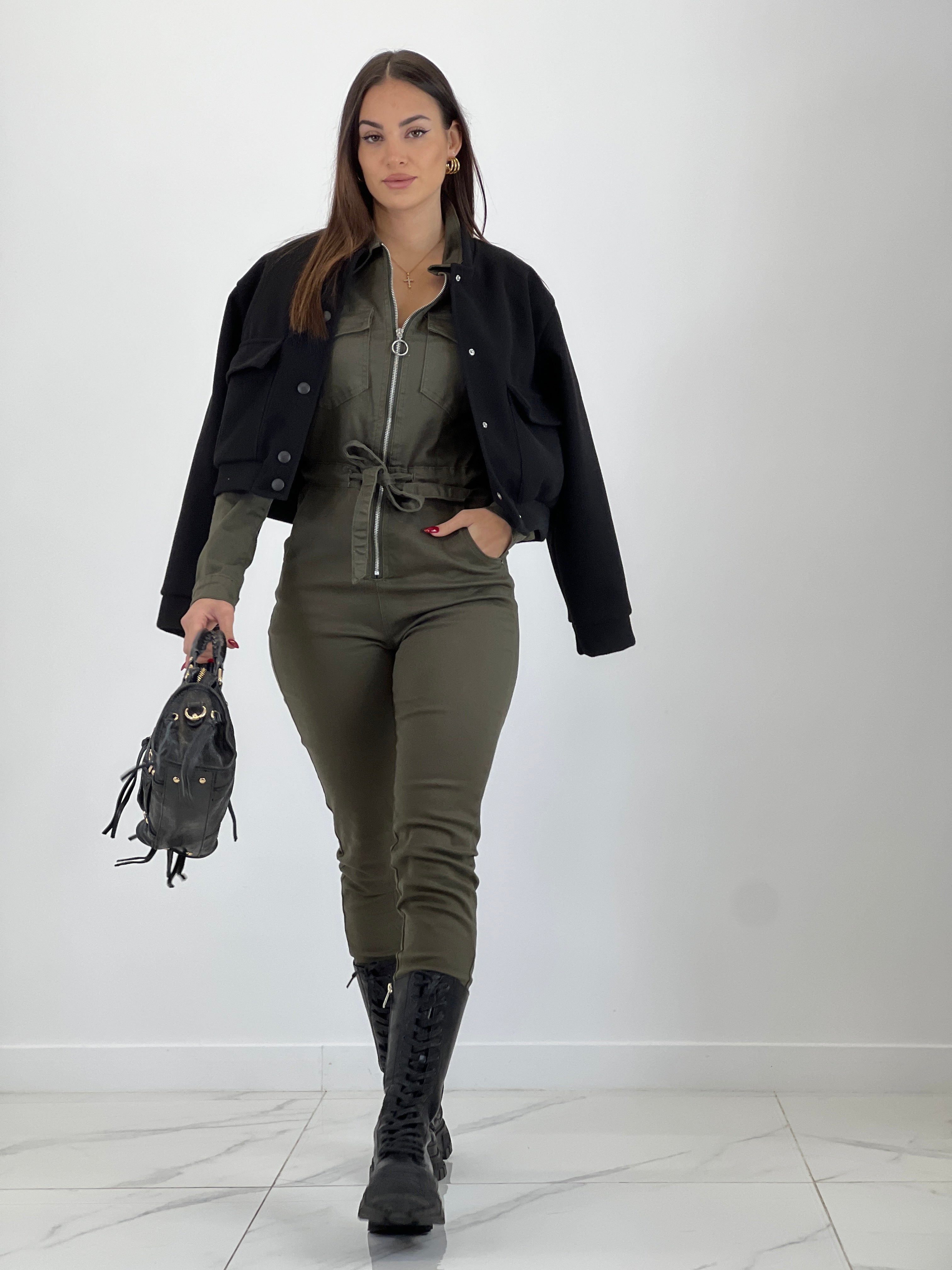 Long-sleeved cargo jumpsuit