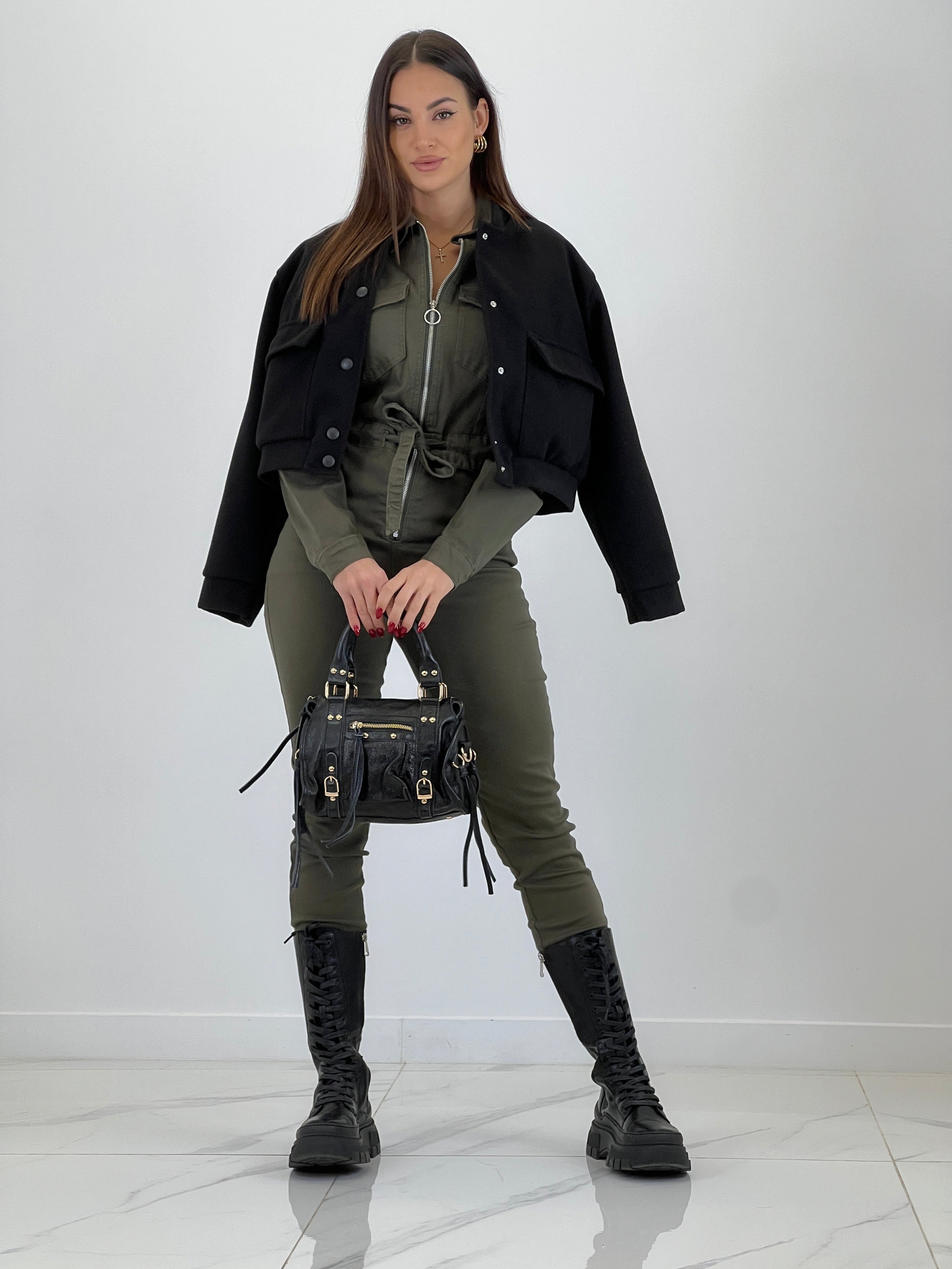 Long-sleeved cargo jumpsuit