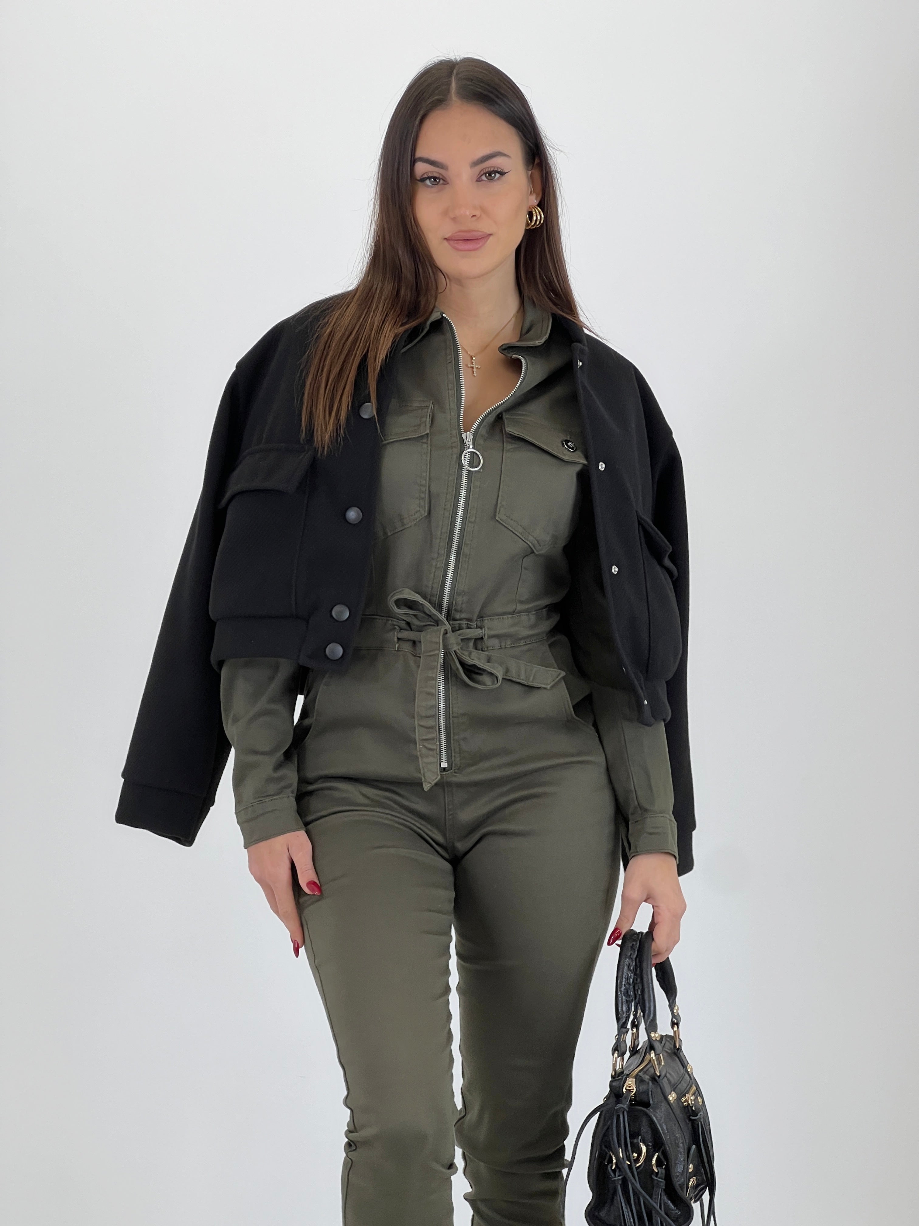 Long-sleeved cargo jumpsuit