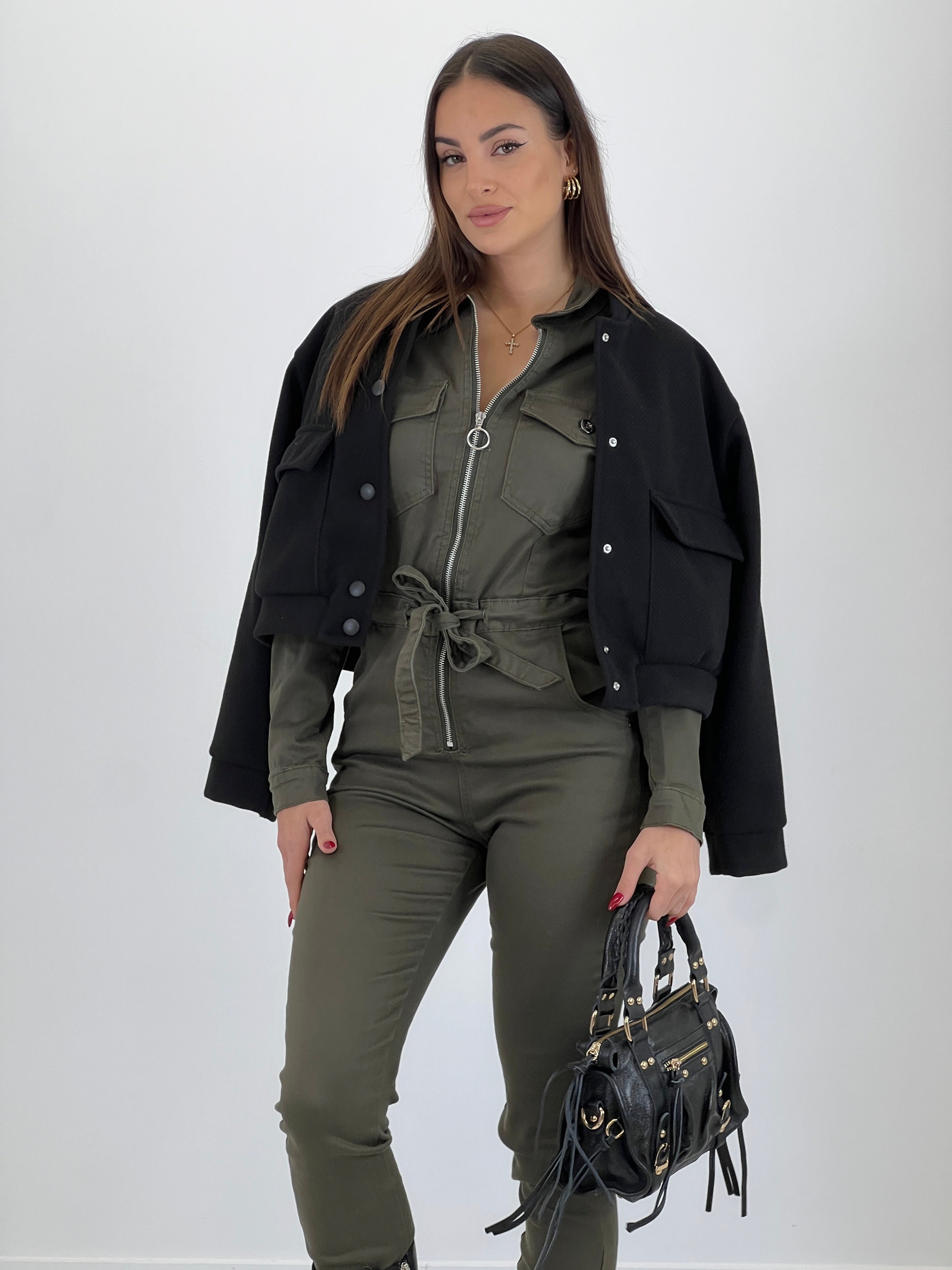 Long-sleeved cargo jumpsuit