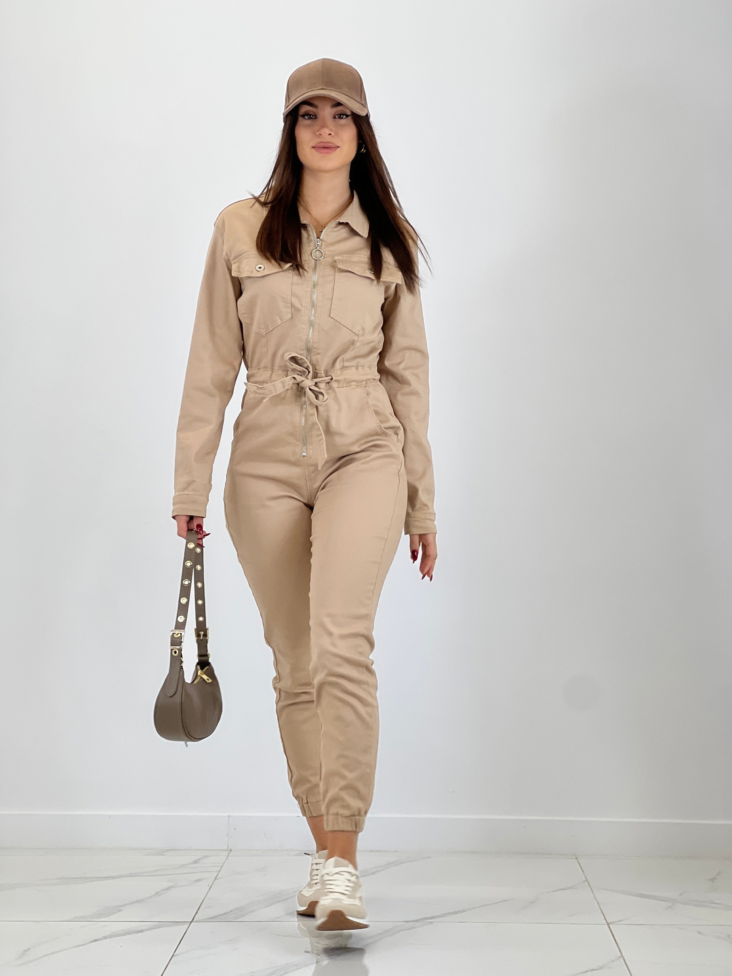 Long-sleeved cargo jumpsuit