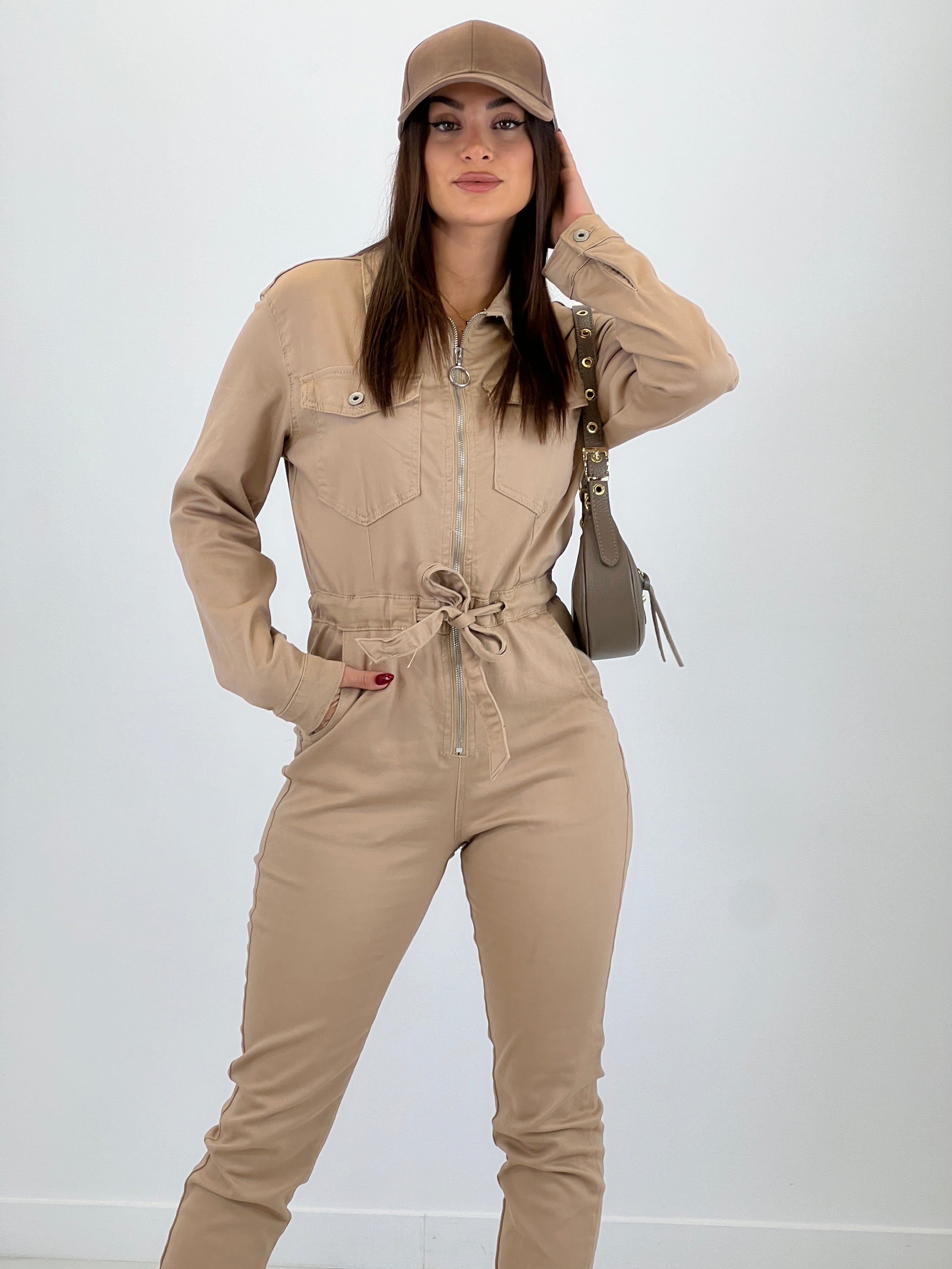 Long-sleeved cargo jumpsuit