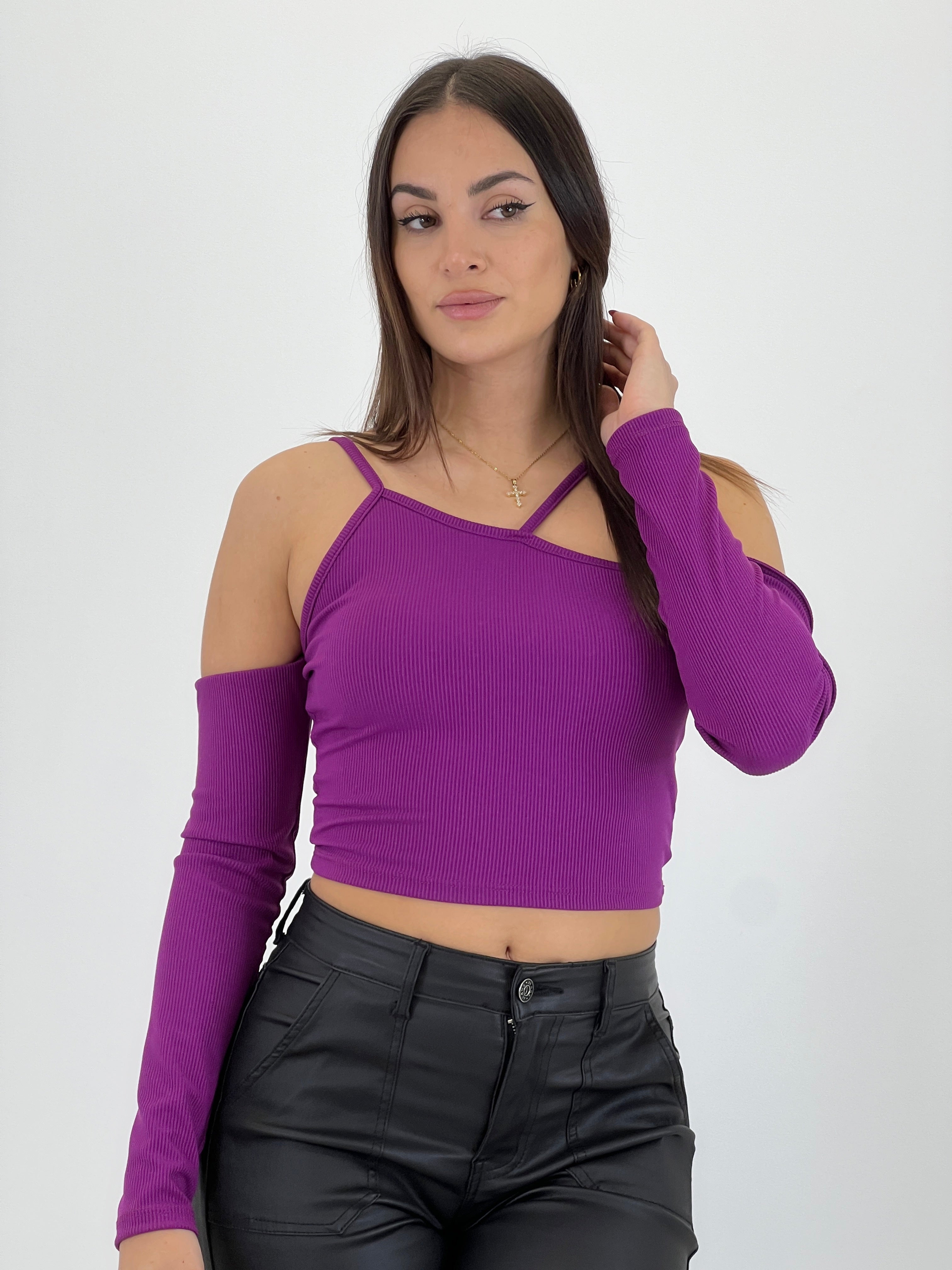 Croptop canalé asimmetrico