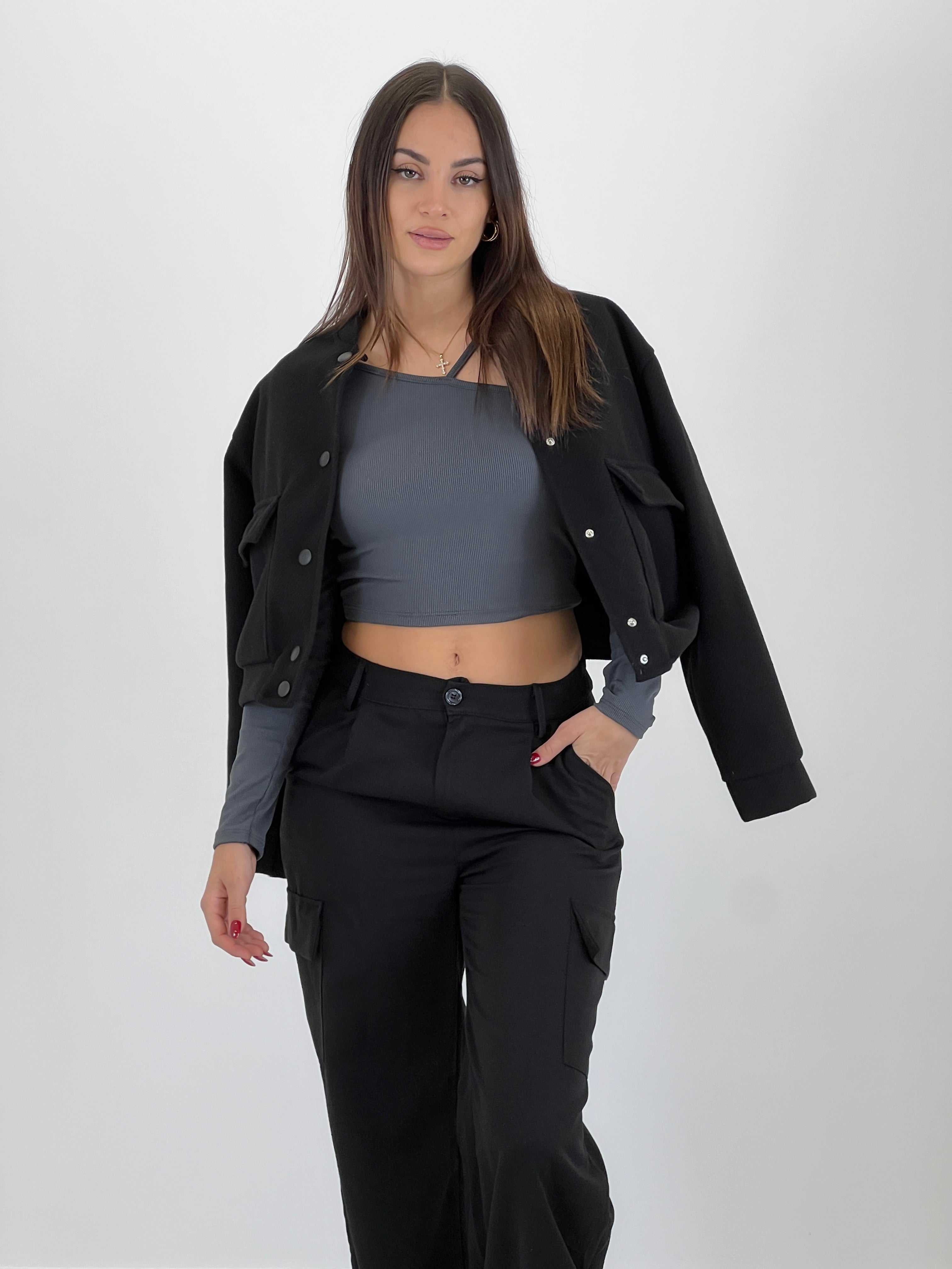 Croptop canalé asimmetrico