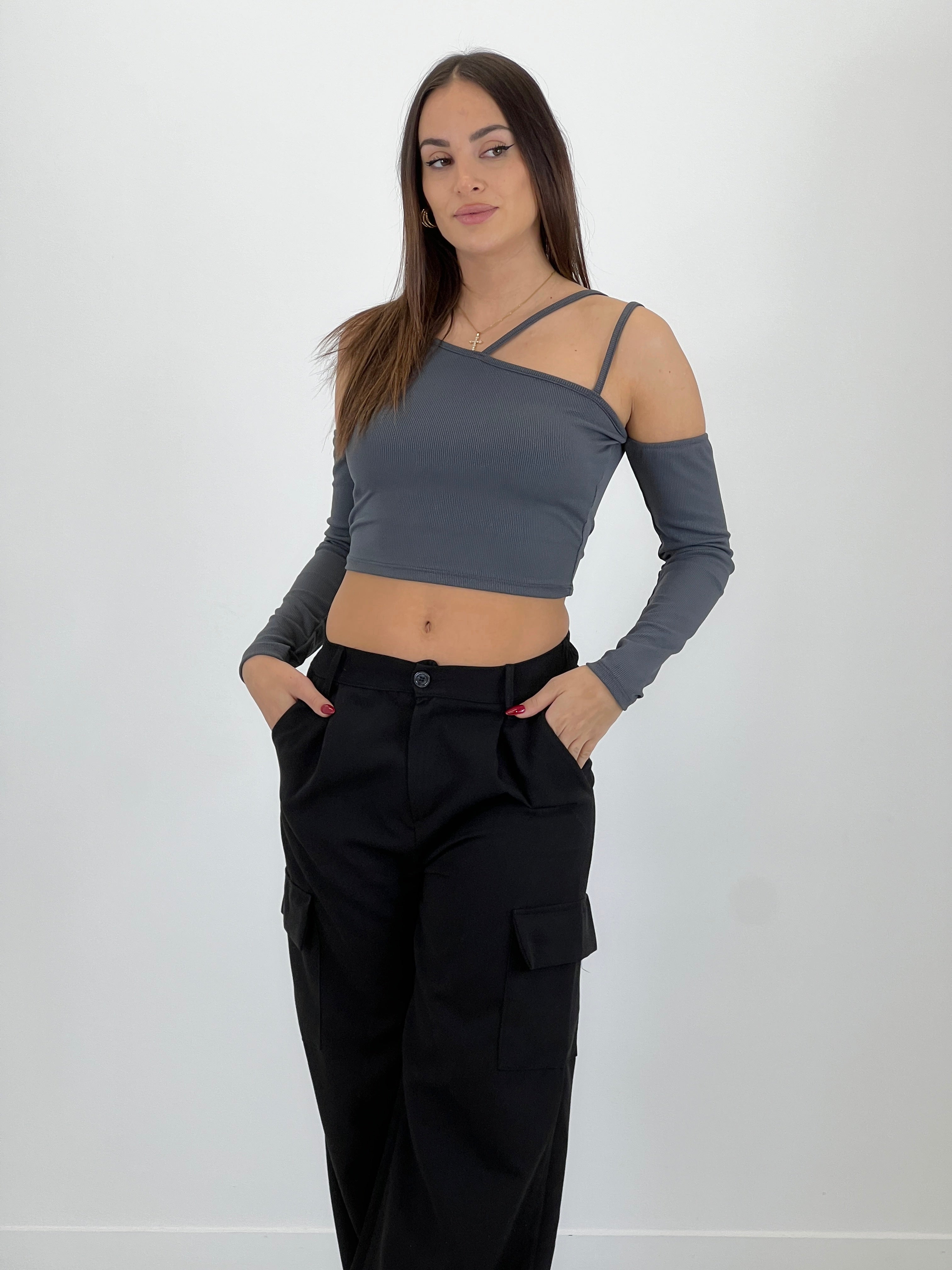 Croptop canalé asimmetrico