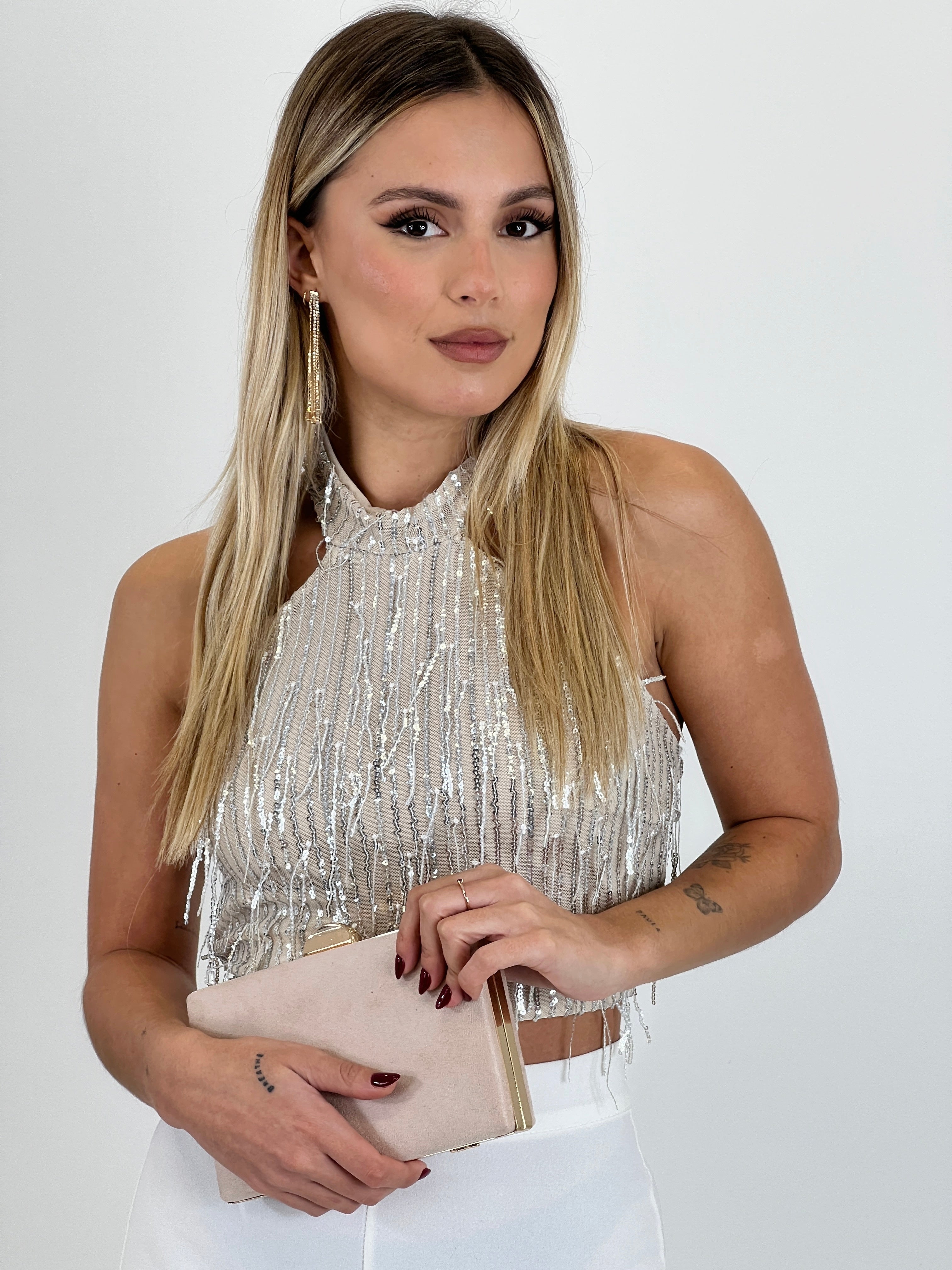 Top halter lentejuelas