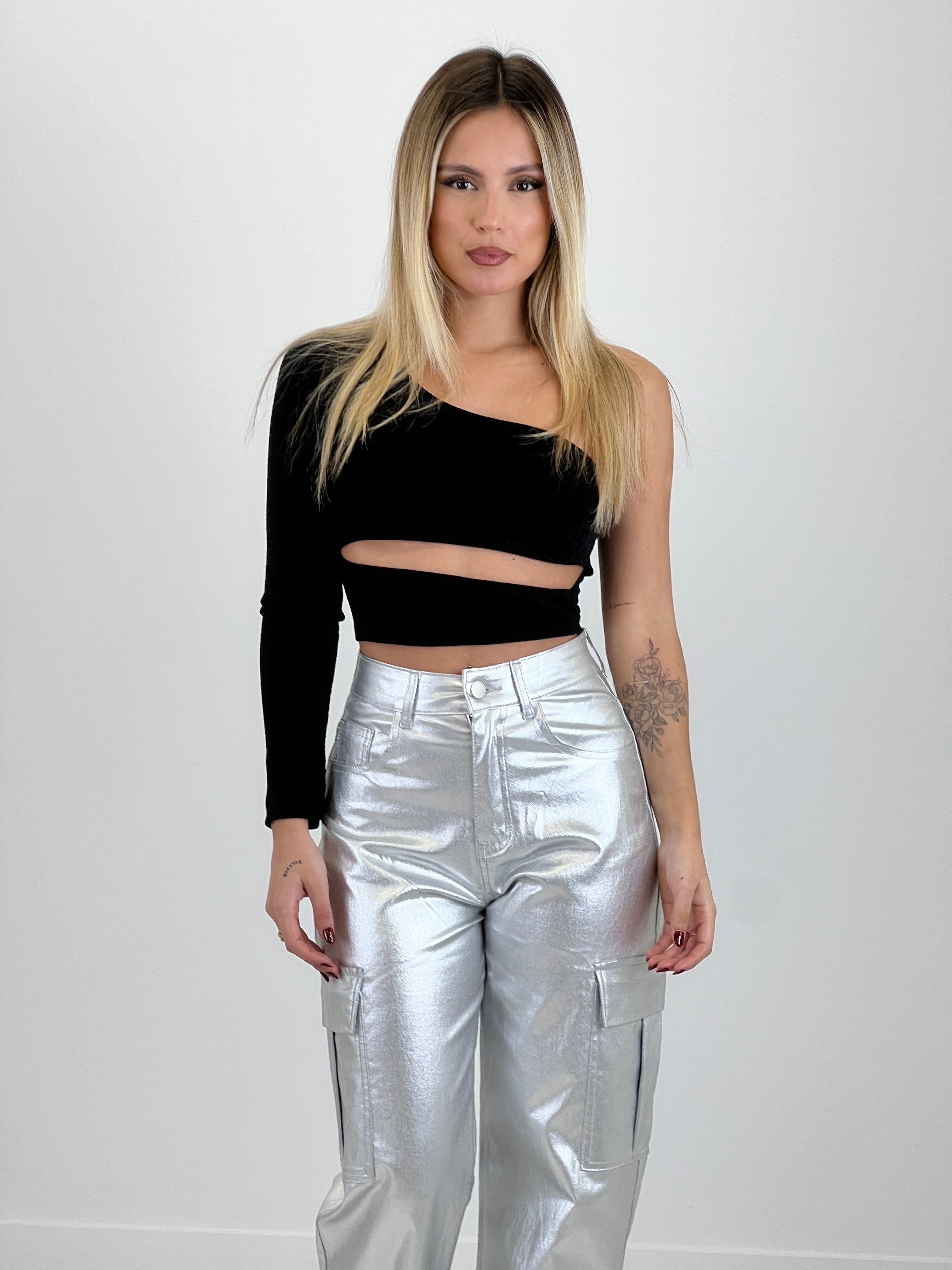 Recorte superior de lurex manga