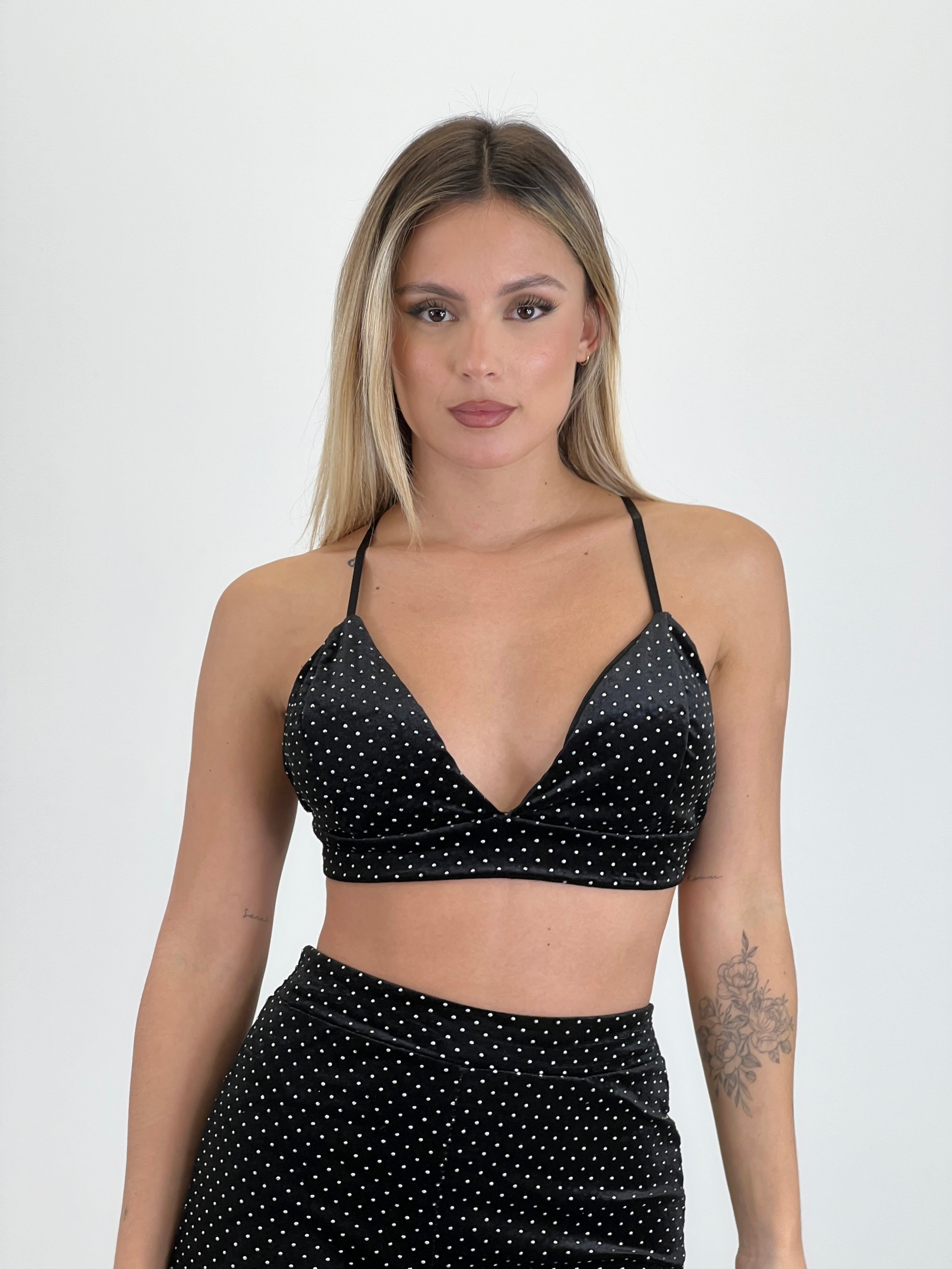 Croptop in velluto con brillantini