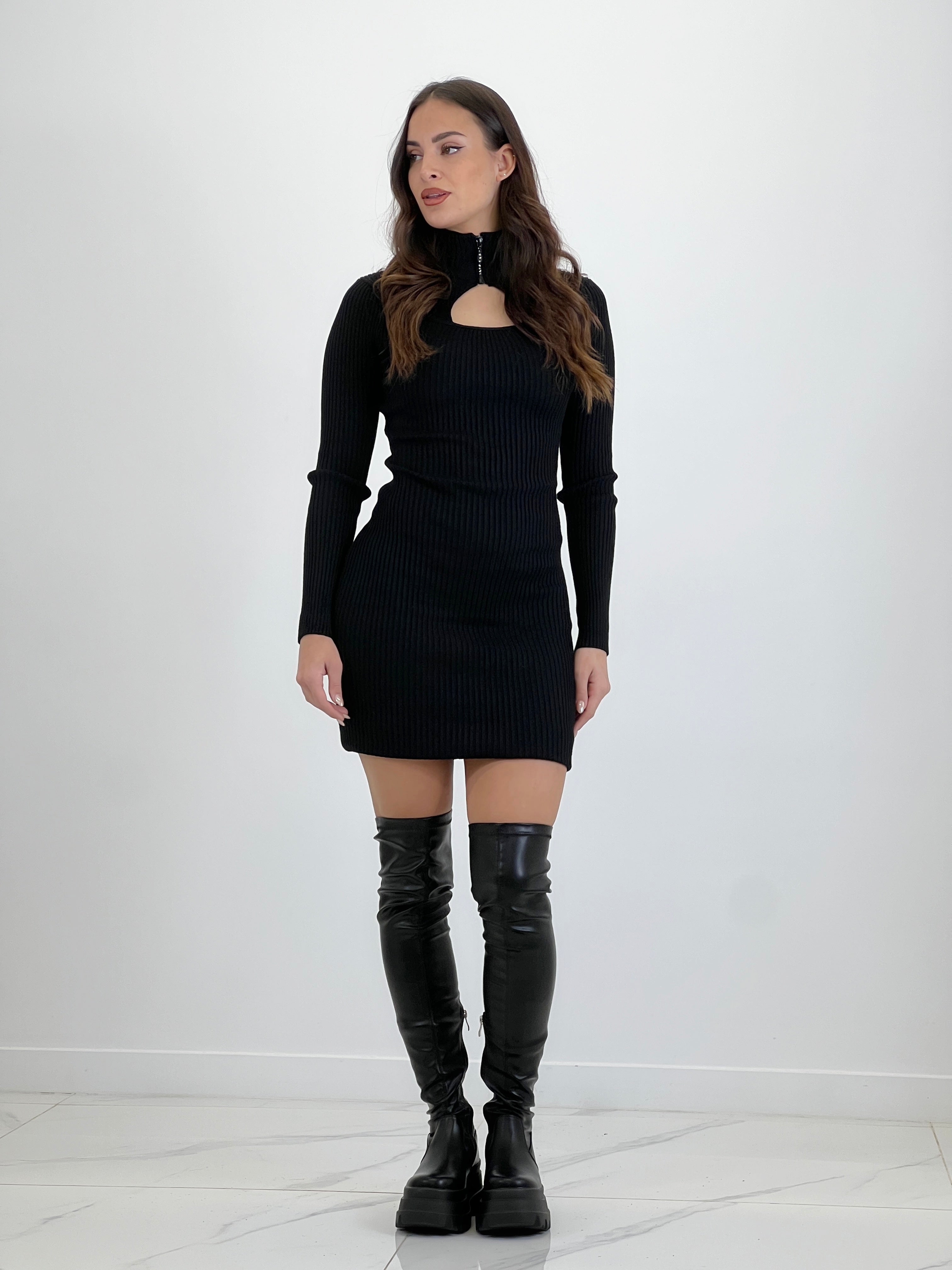 Knitted dress with cut-out neckline