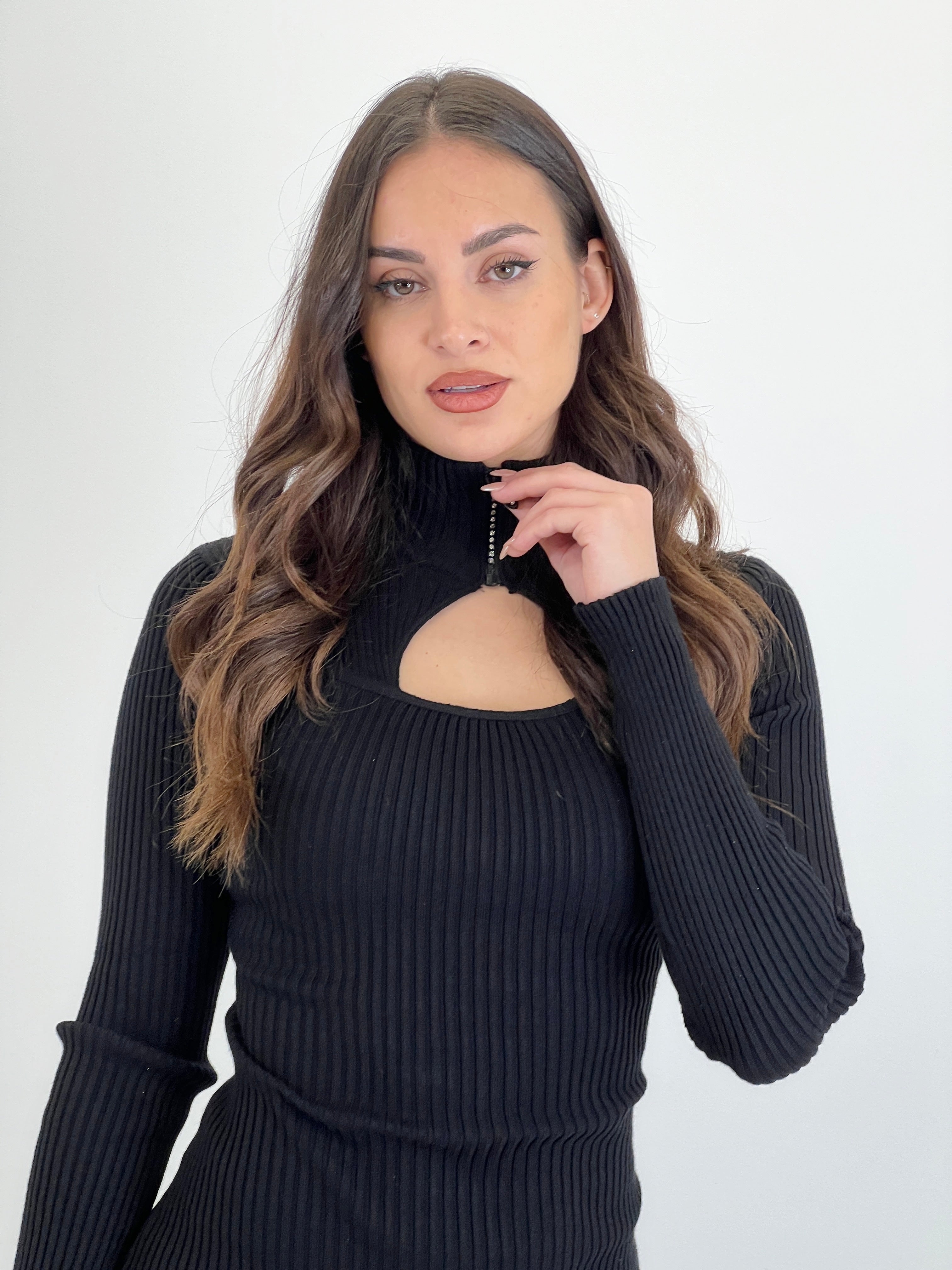 Knitted dress with cut-out neckline