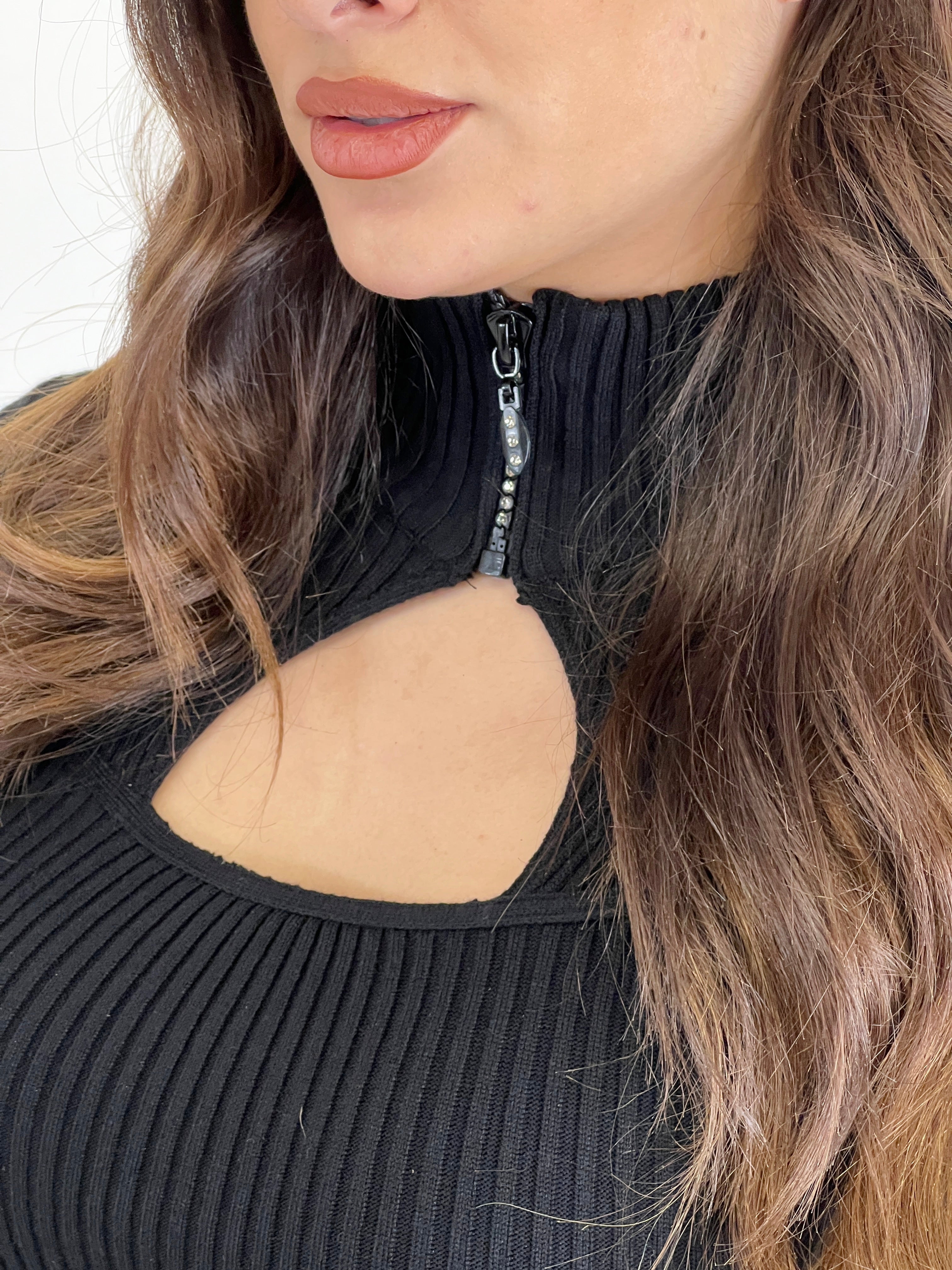 Knitted dress with cut-out neckline