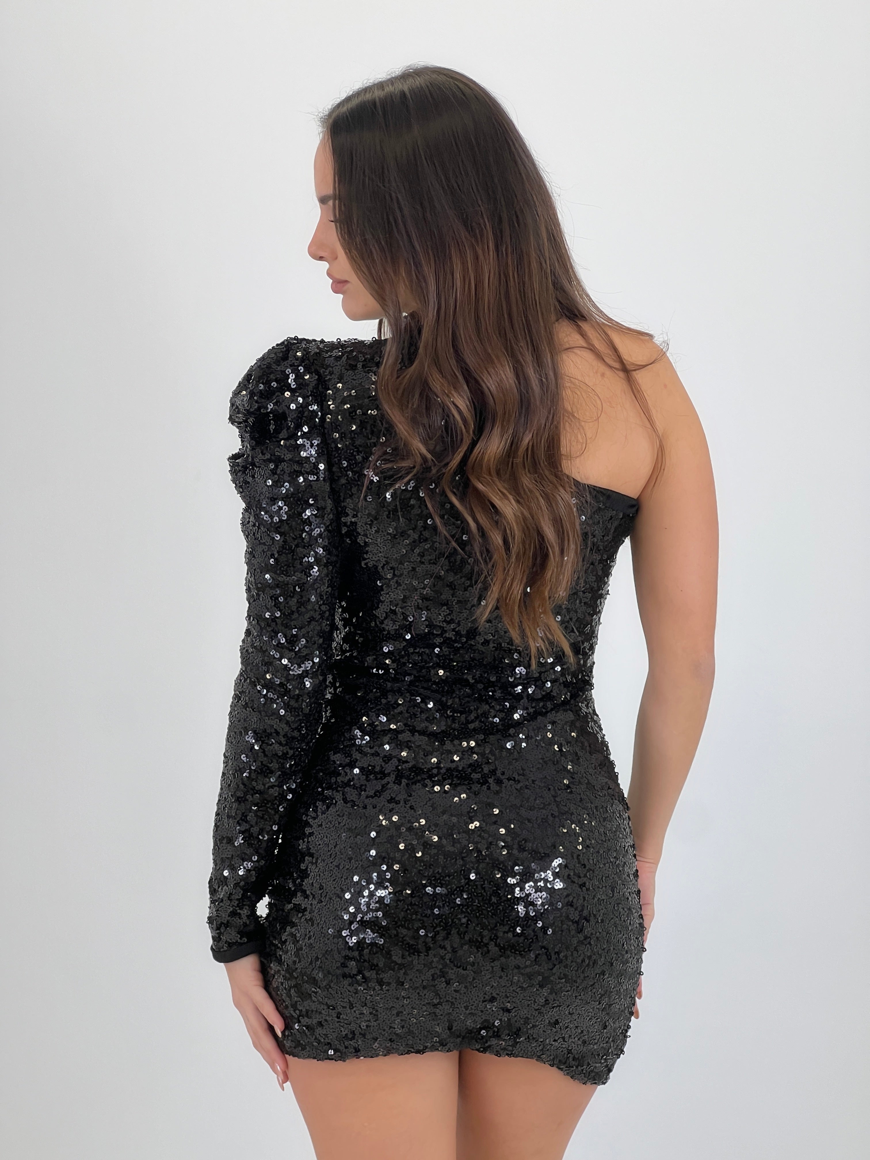 Asymmetrical sequin choker dress