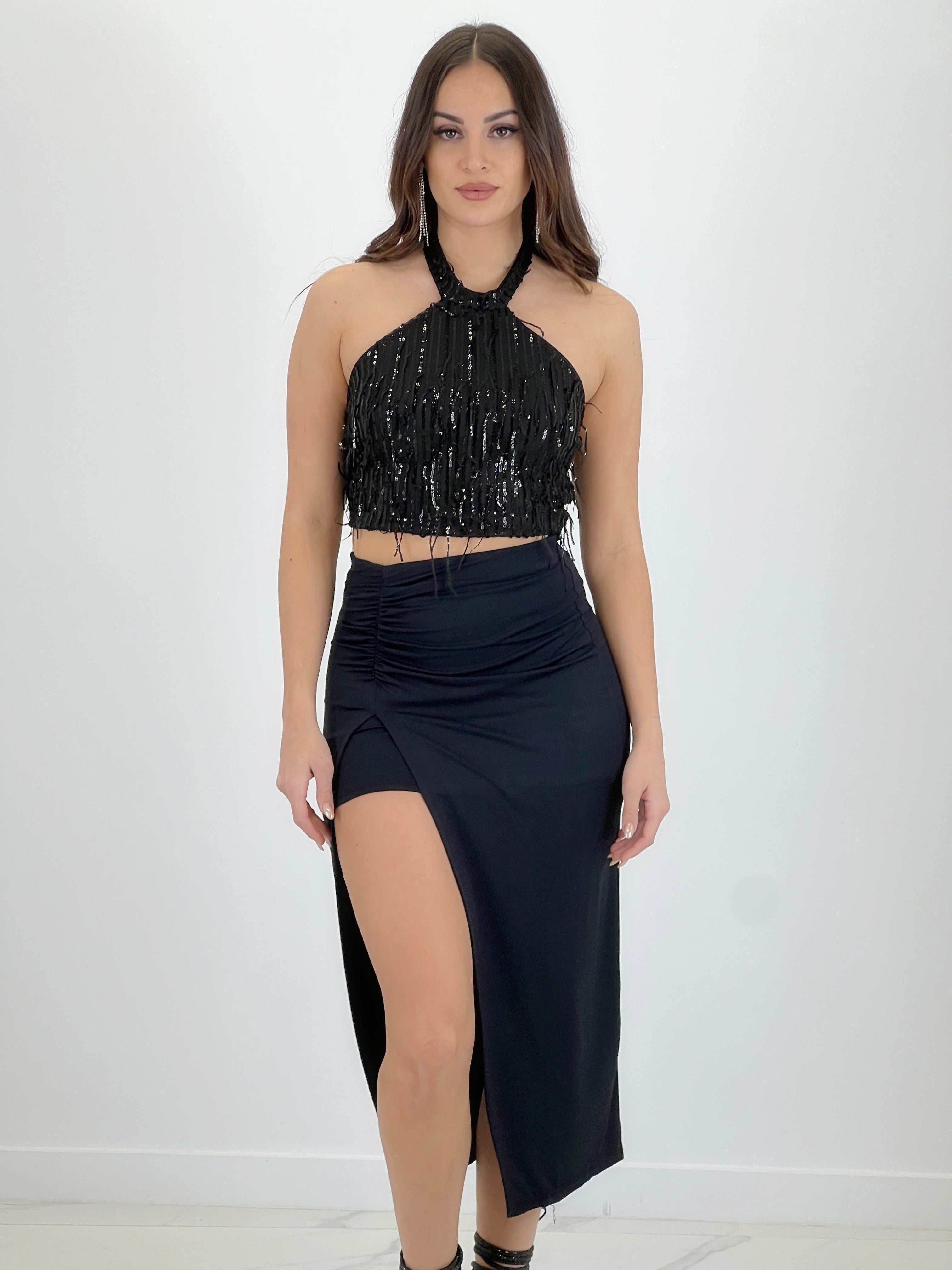 Top halter lentejuelas