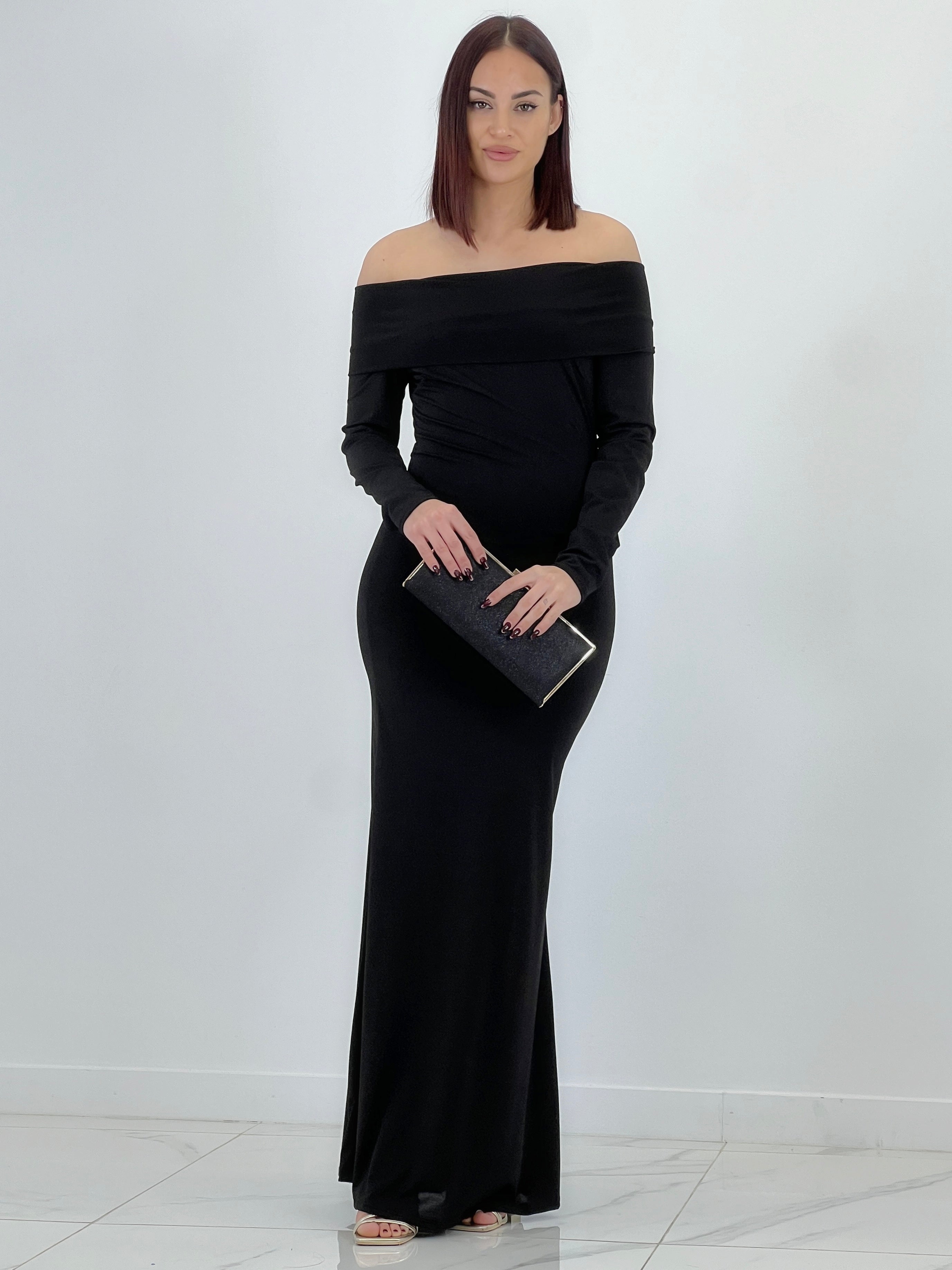 Eva long boat neck dress