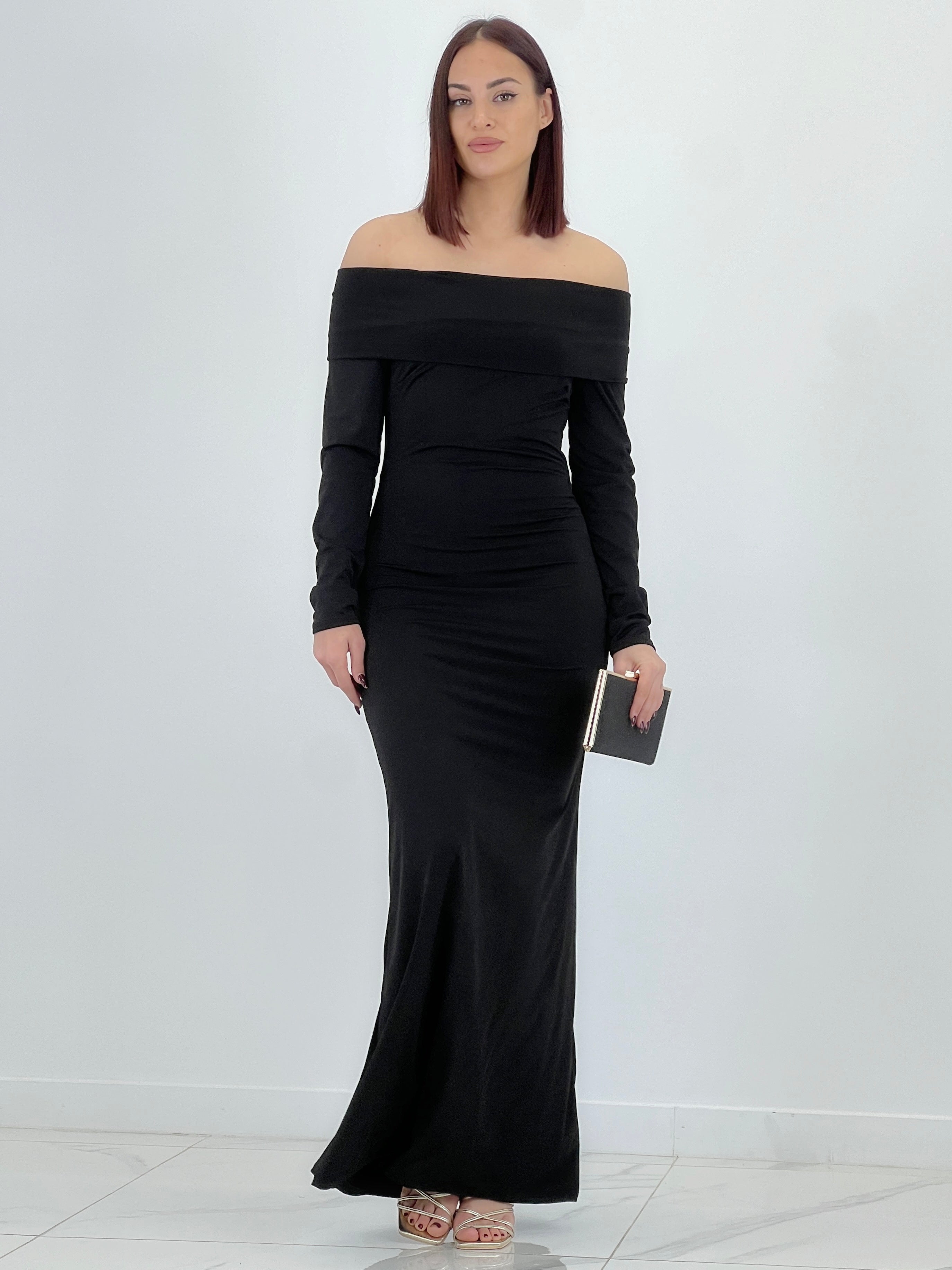 Eva long boat neck dress