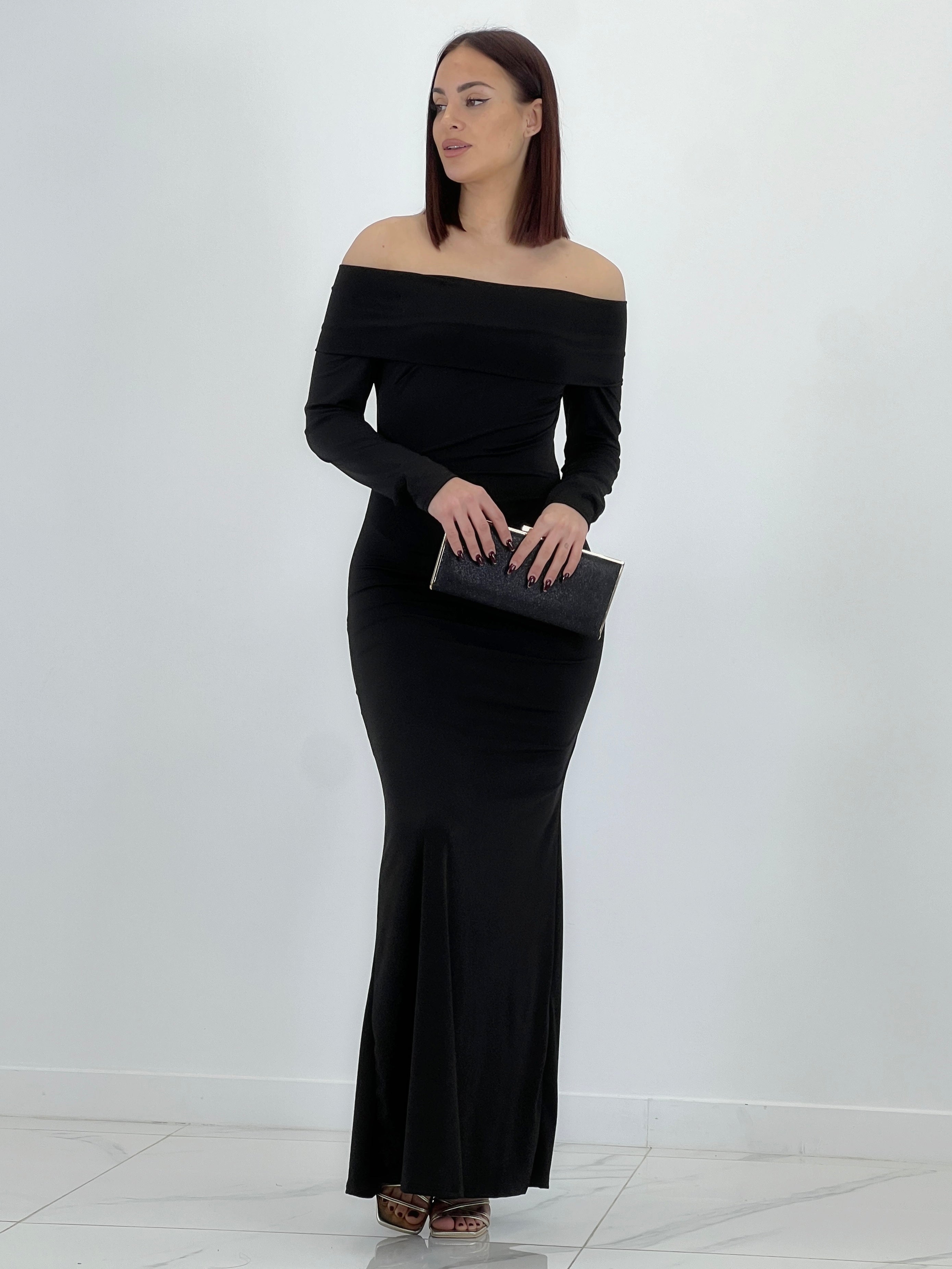 Eva long boat neck dress