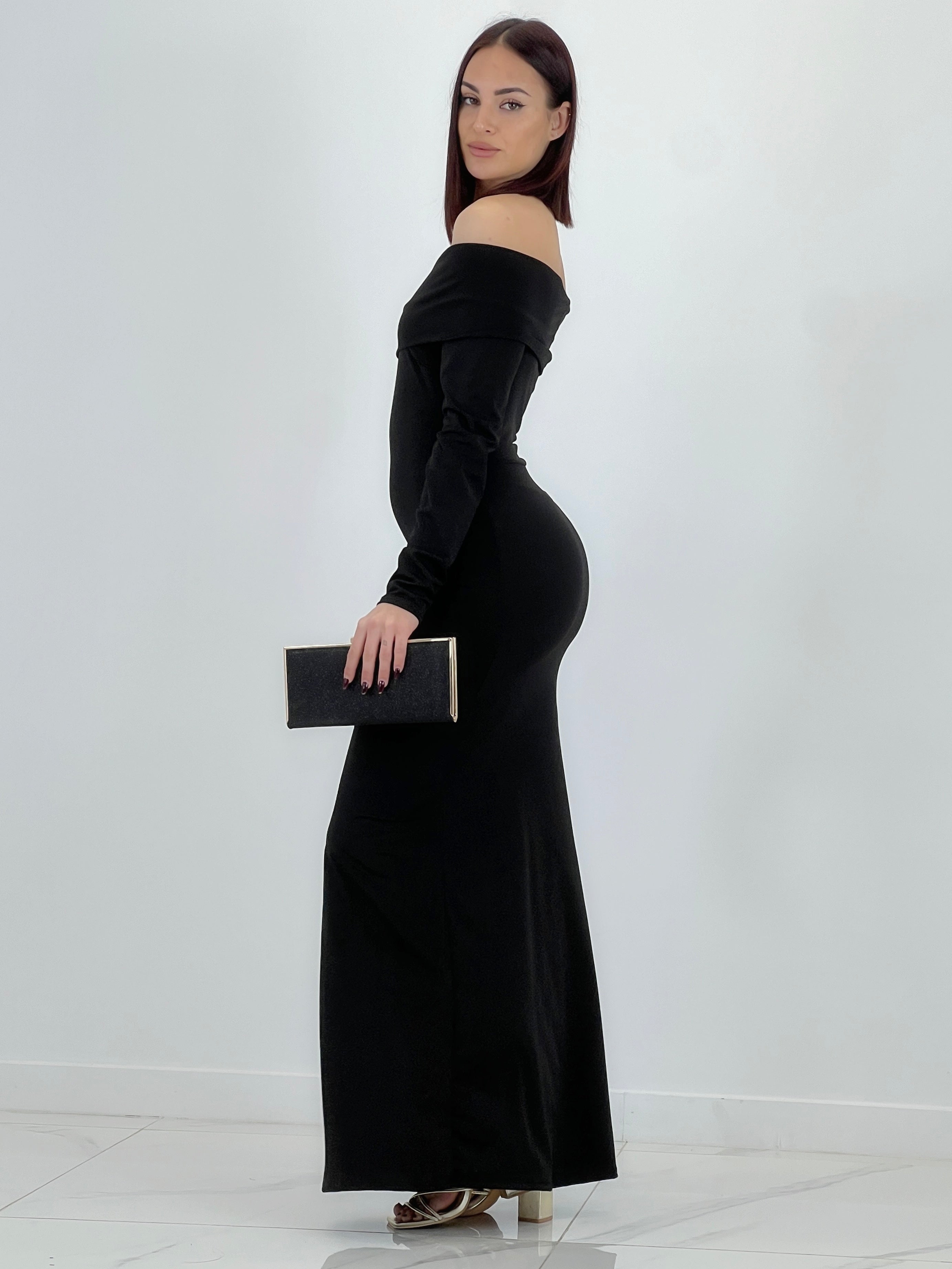 Eva long boat neck dress