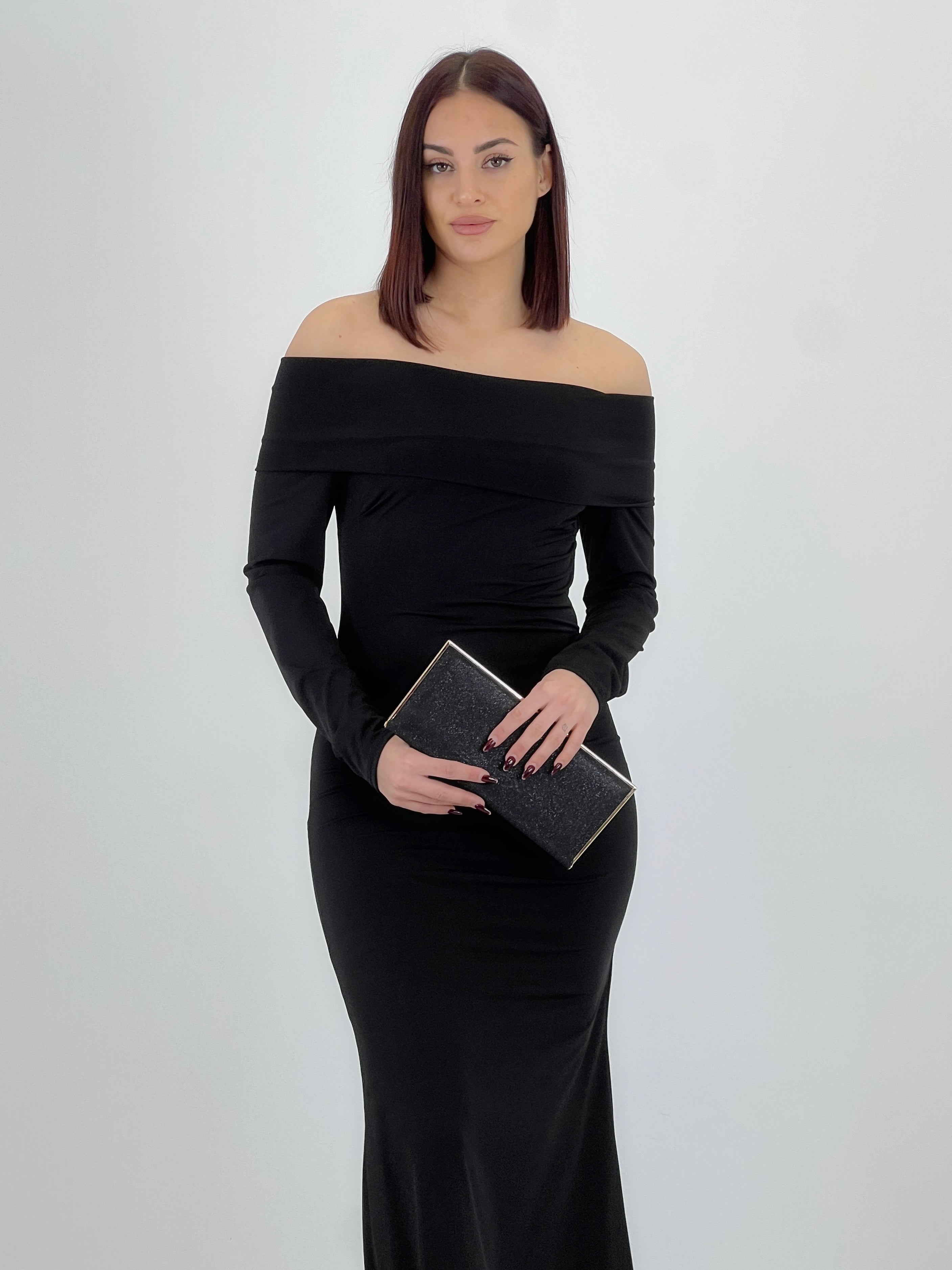 Eva long boat neck dress