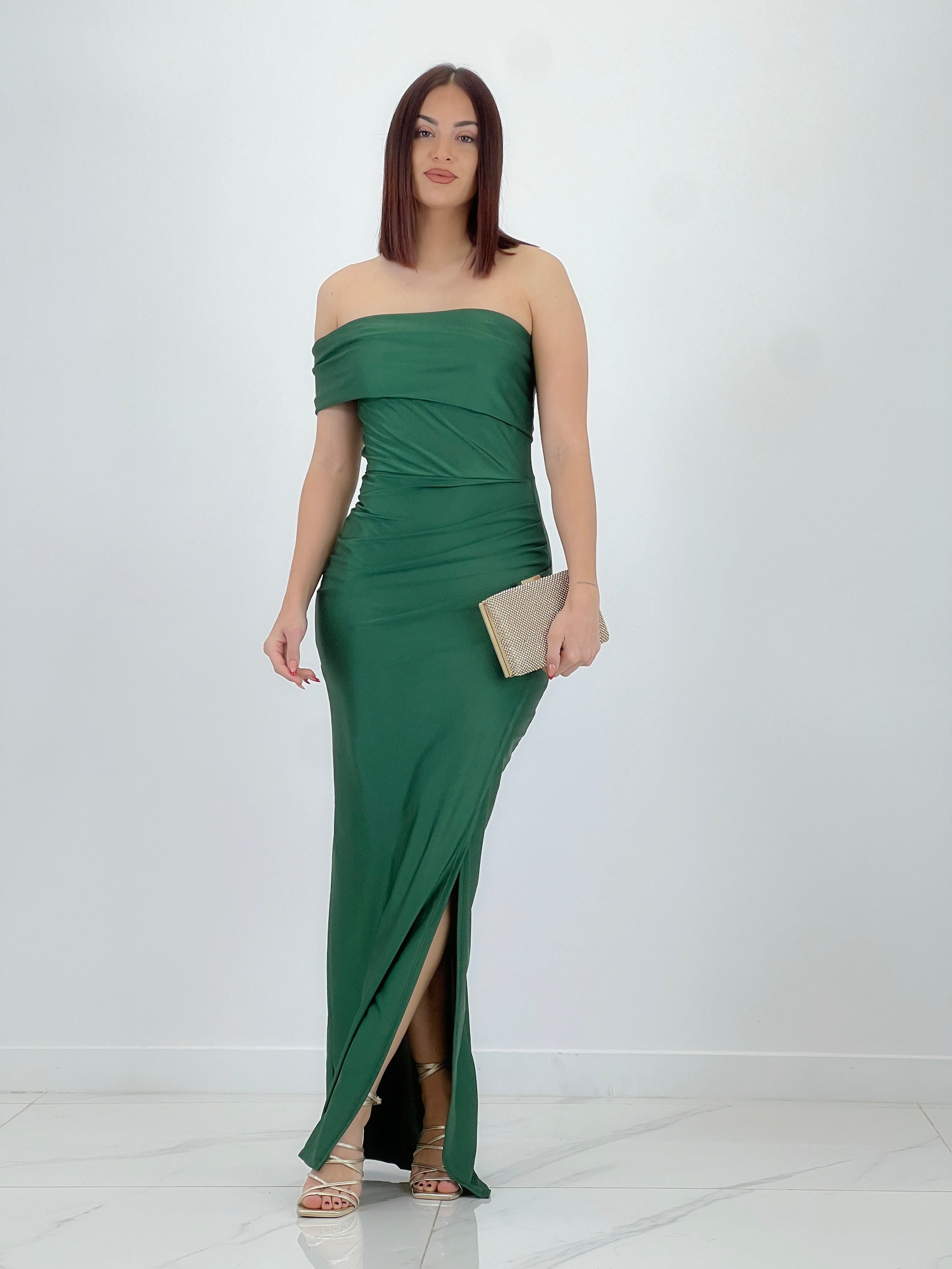 Vestido cuello barco raso Cindy