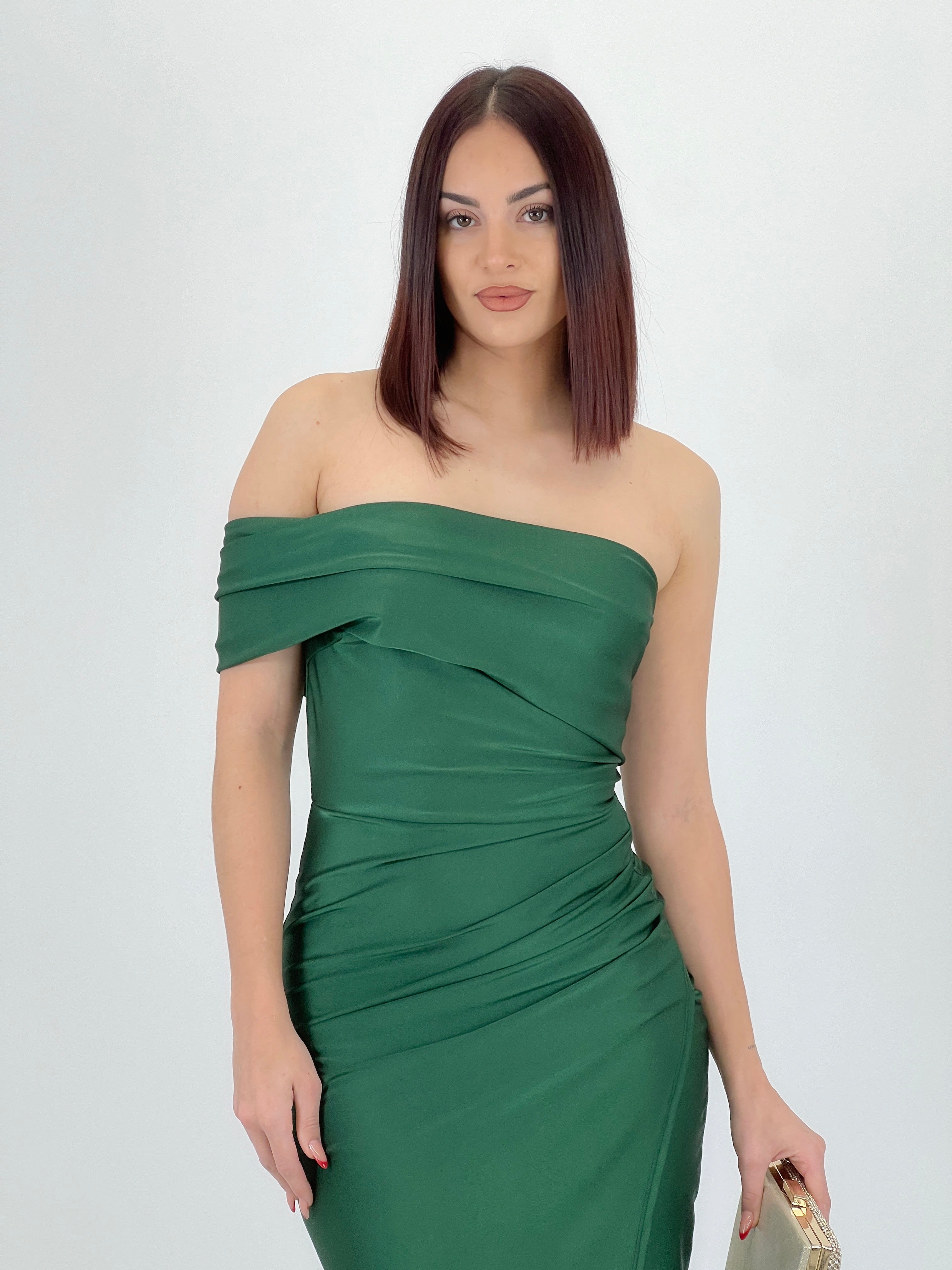 Vestido cuello barco raso Cindy