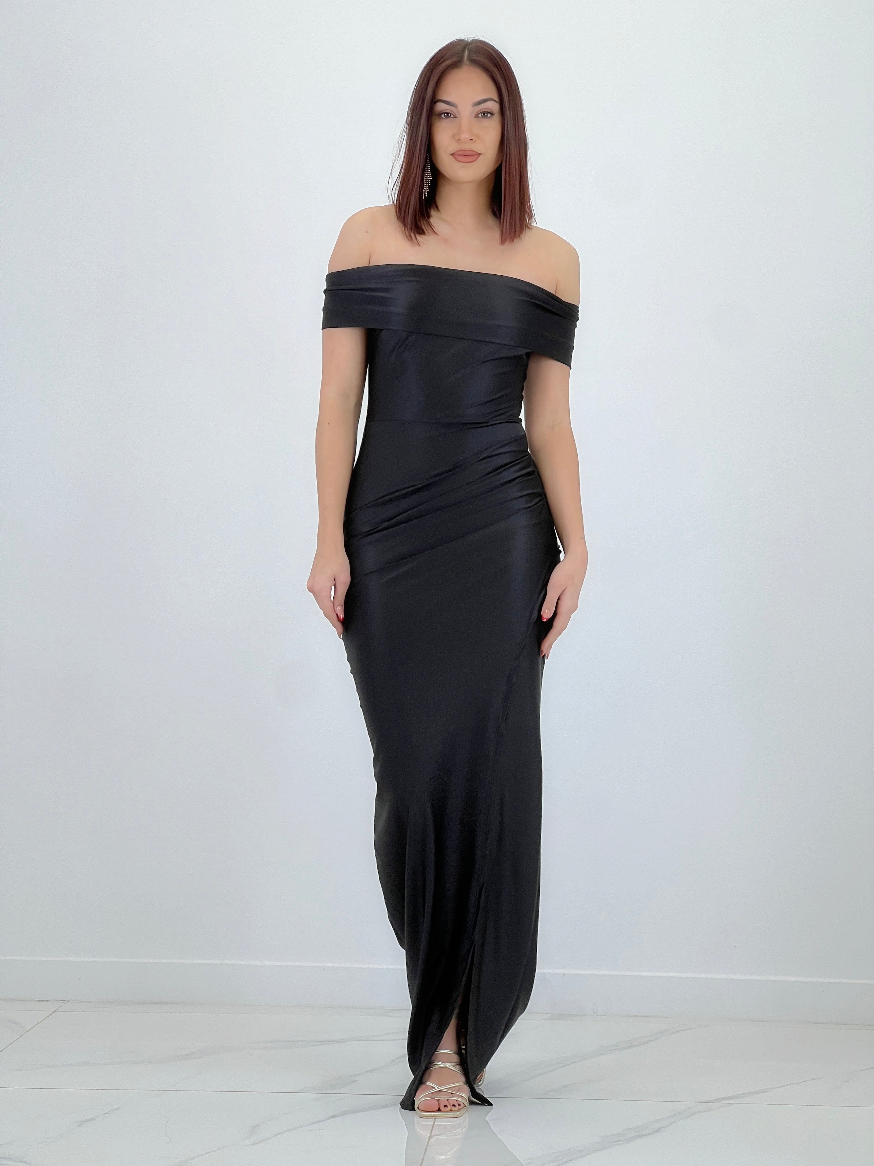 Vestido cuello barco raso Cindy