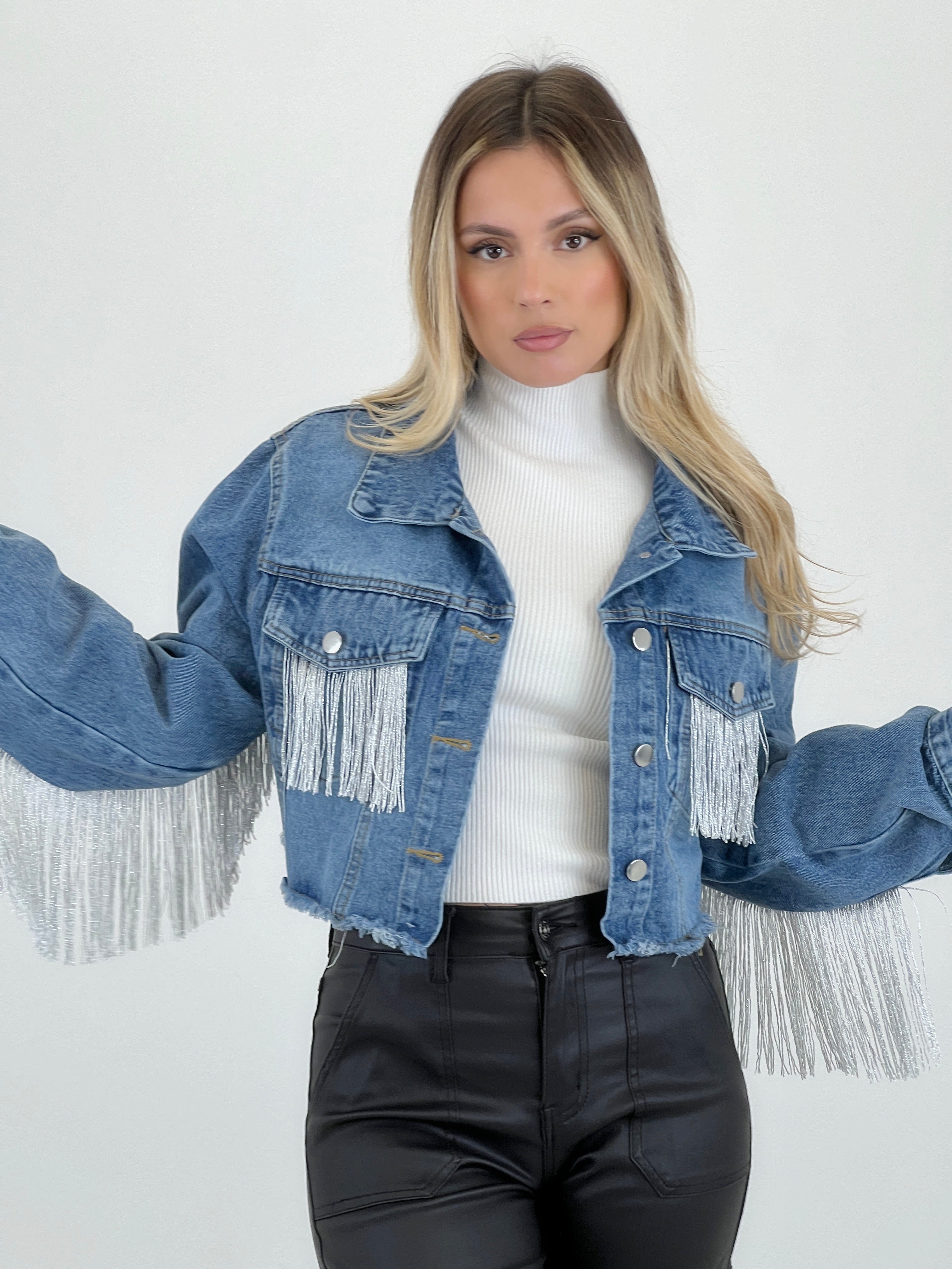 Chaqueta denim flecos