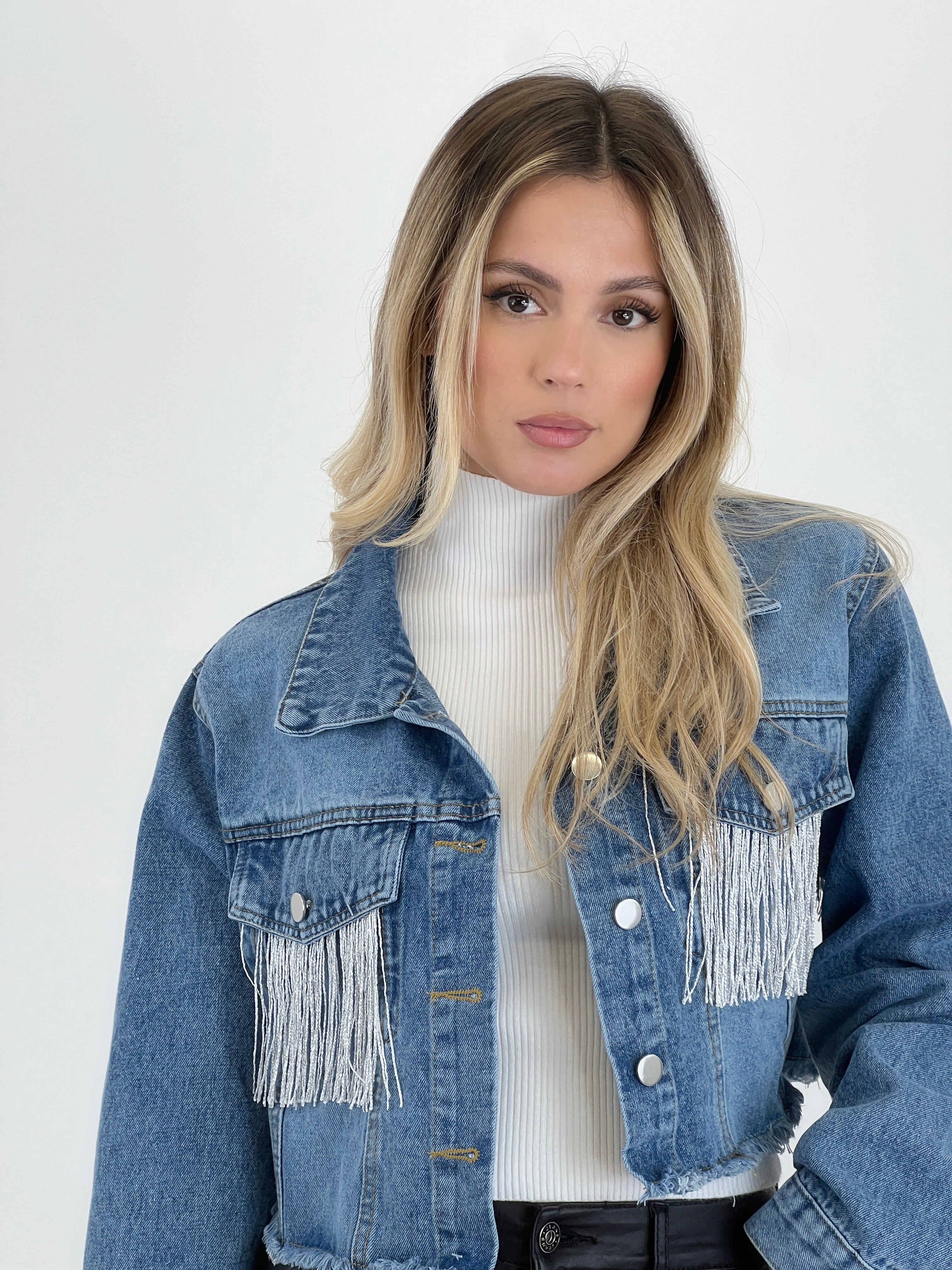 Chaqueta denim flecos