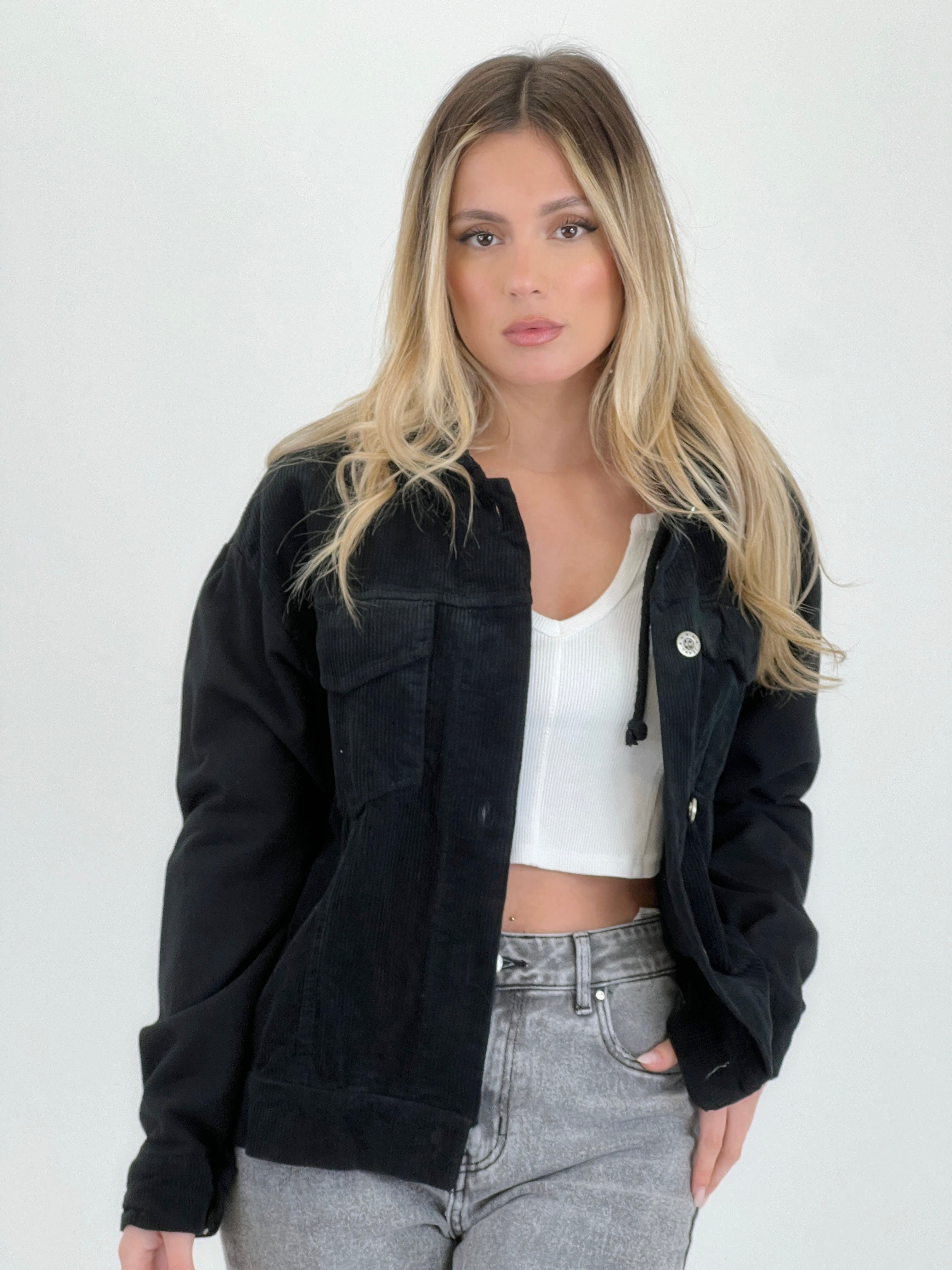 Chaqueta de pana capucha