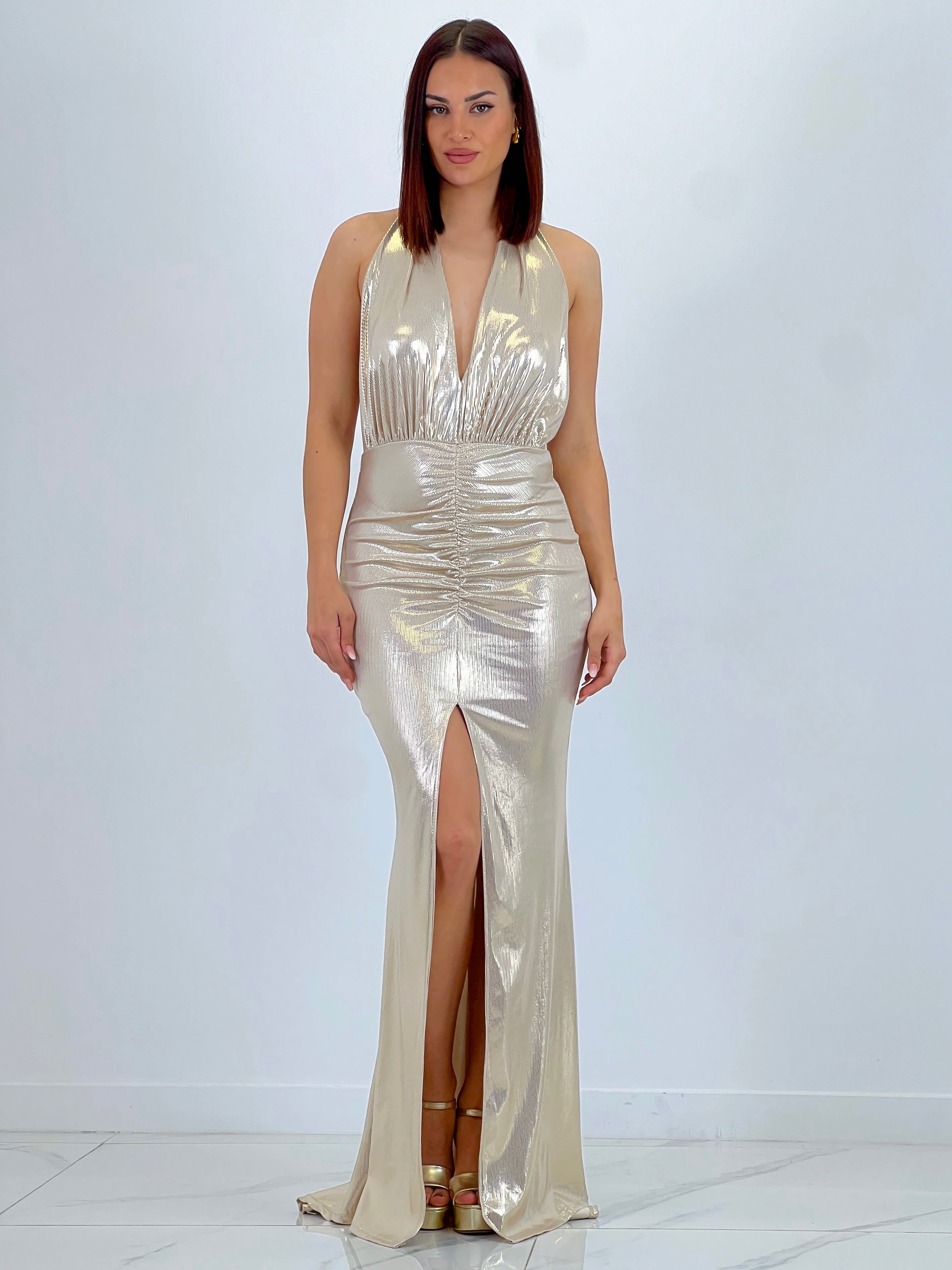 Carina ruched halter dress