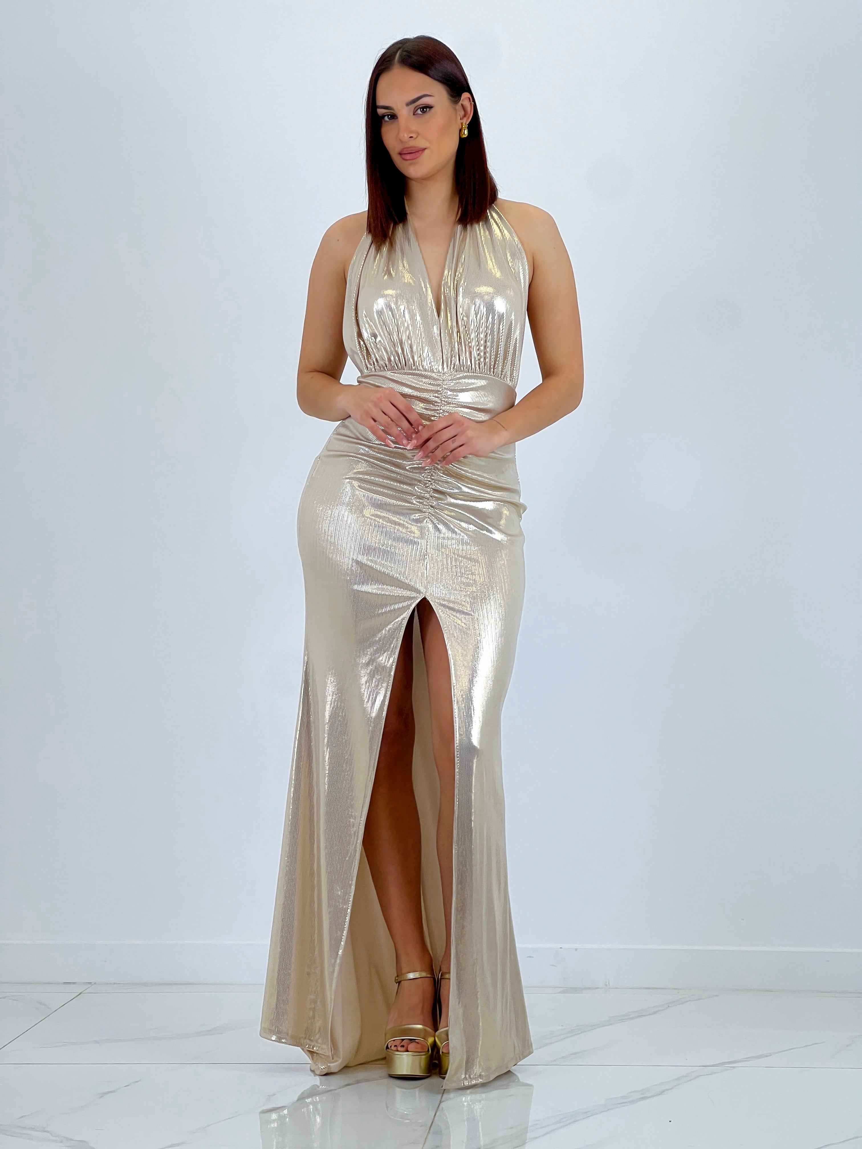 Carina ruched halter dress