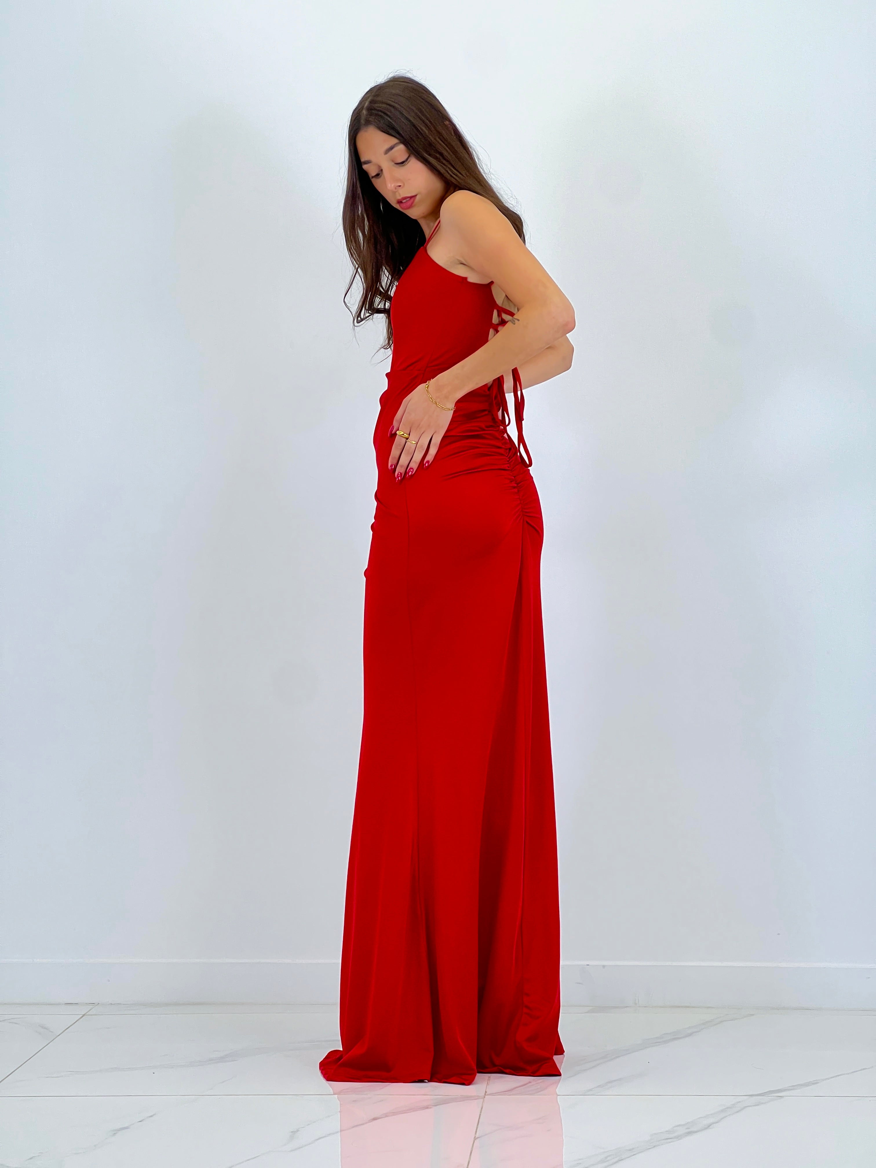 Vestido fruncido espalda cruzada Dina