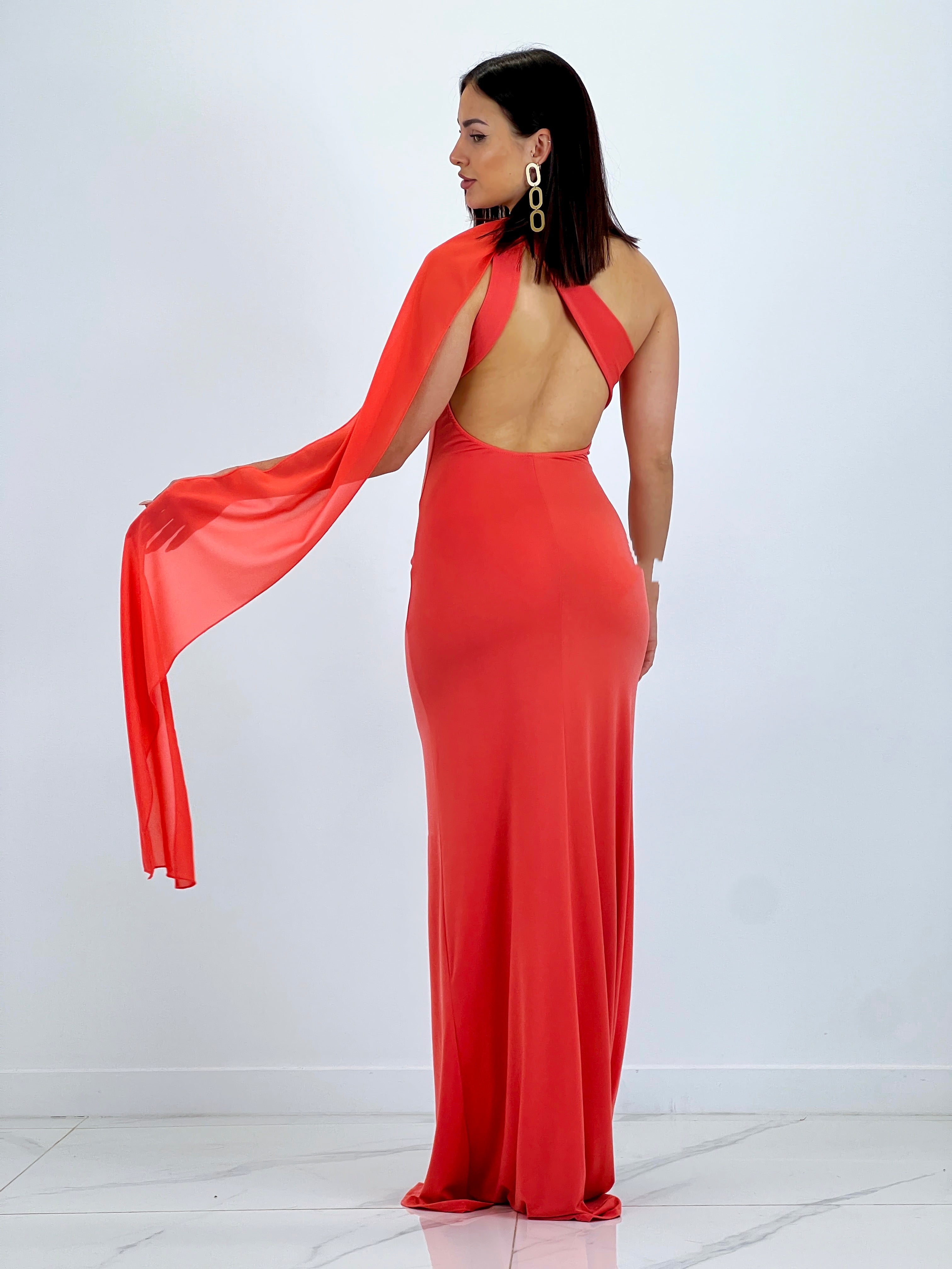 Vestido asimétrico con chal Yone