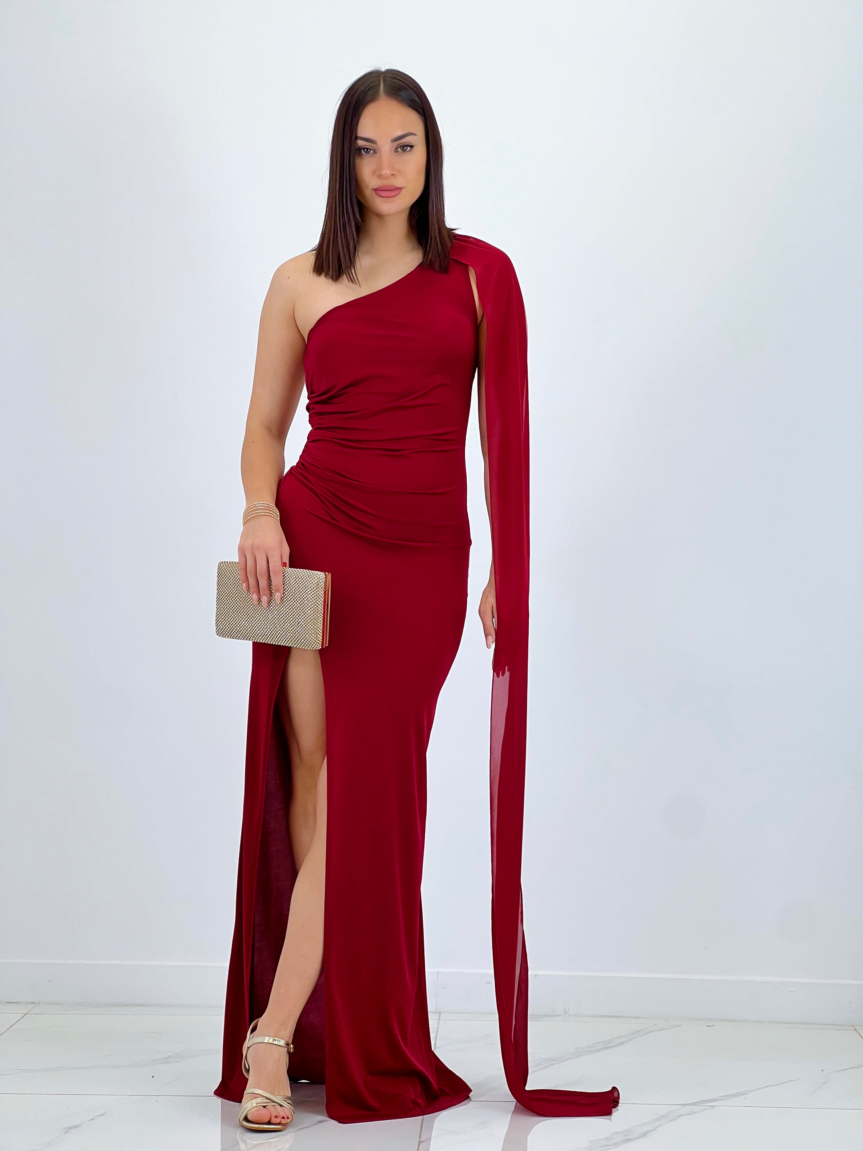 Vestido asimétrico con chal Yone