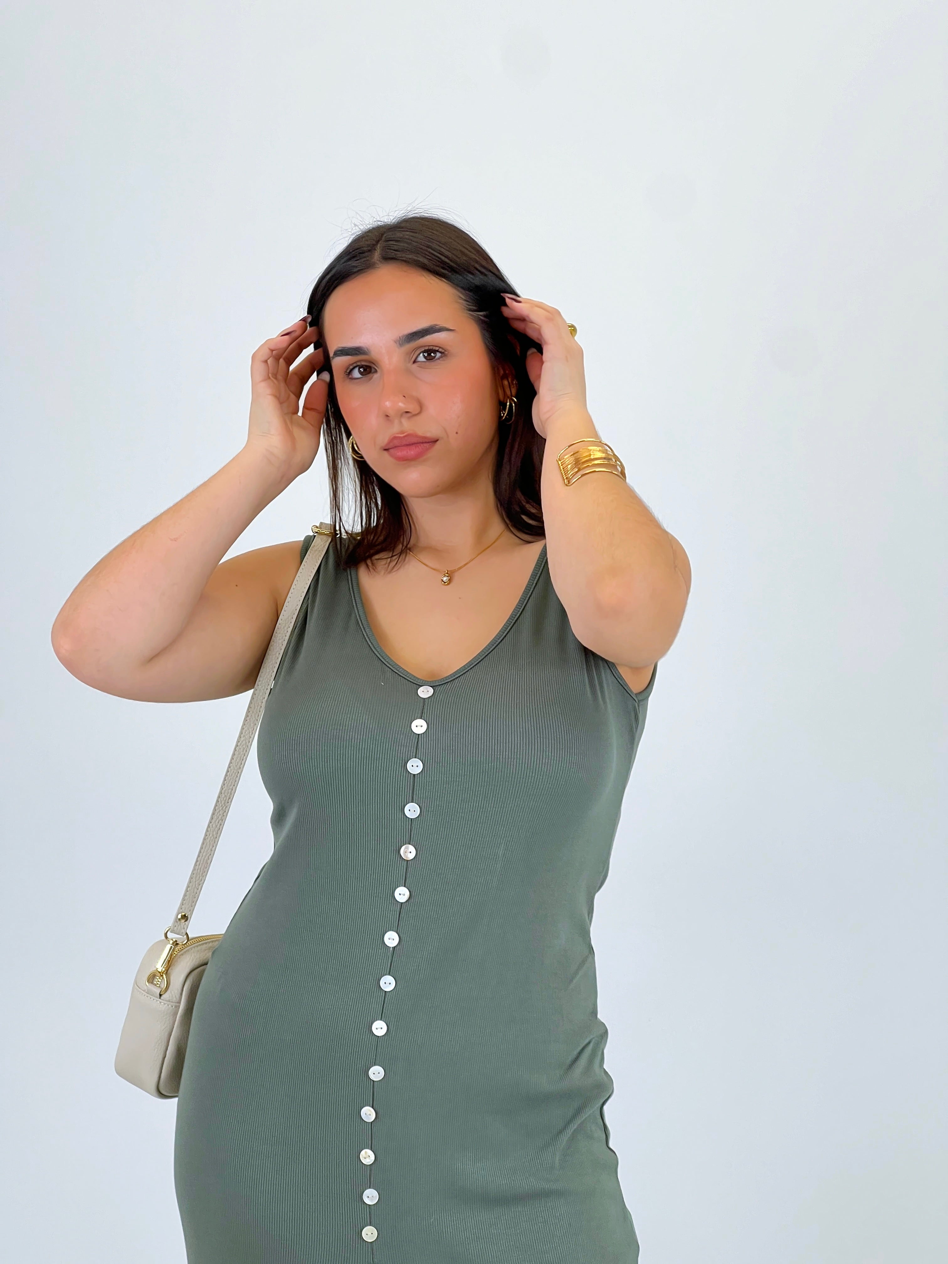 Vestido canalé botones