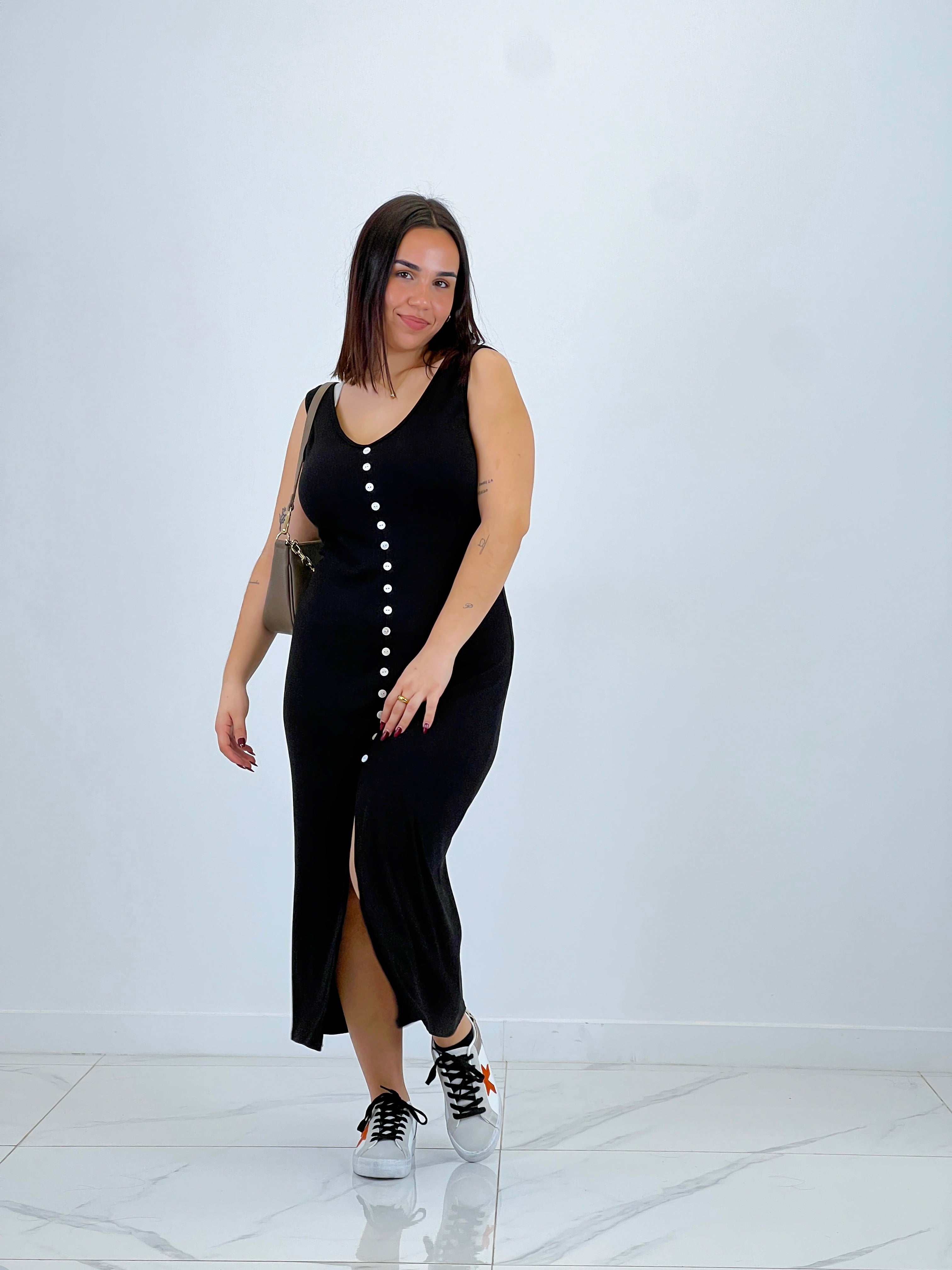 Vestido canalé botones