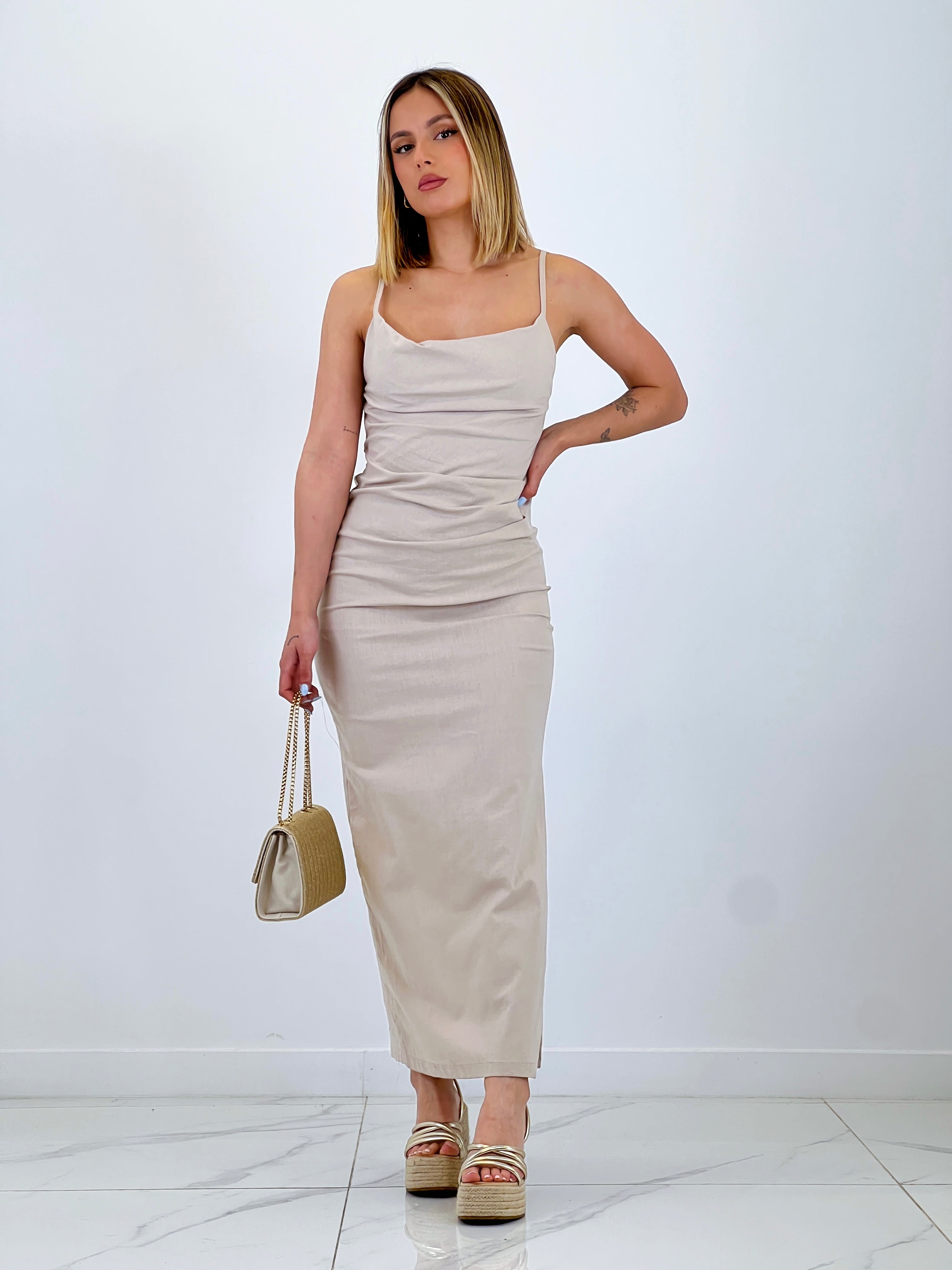 Vestido lino drapeado Gigi