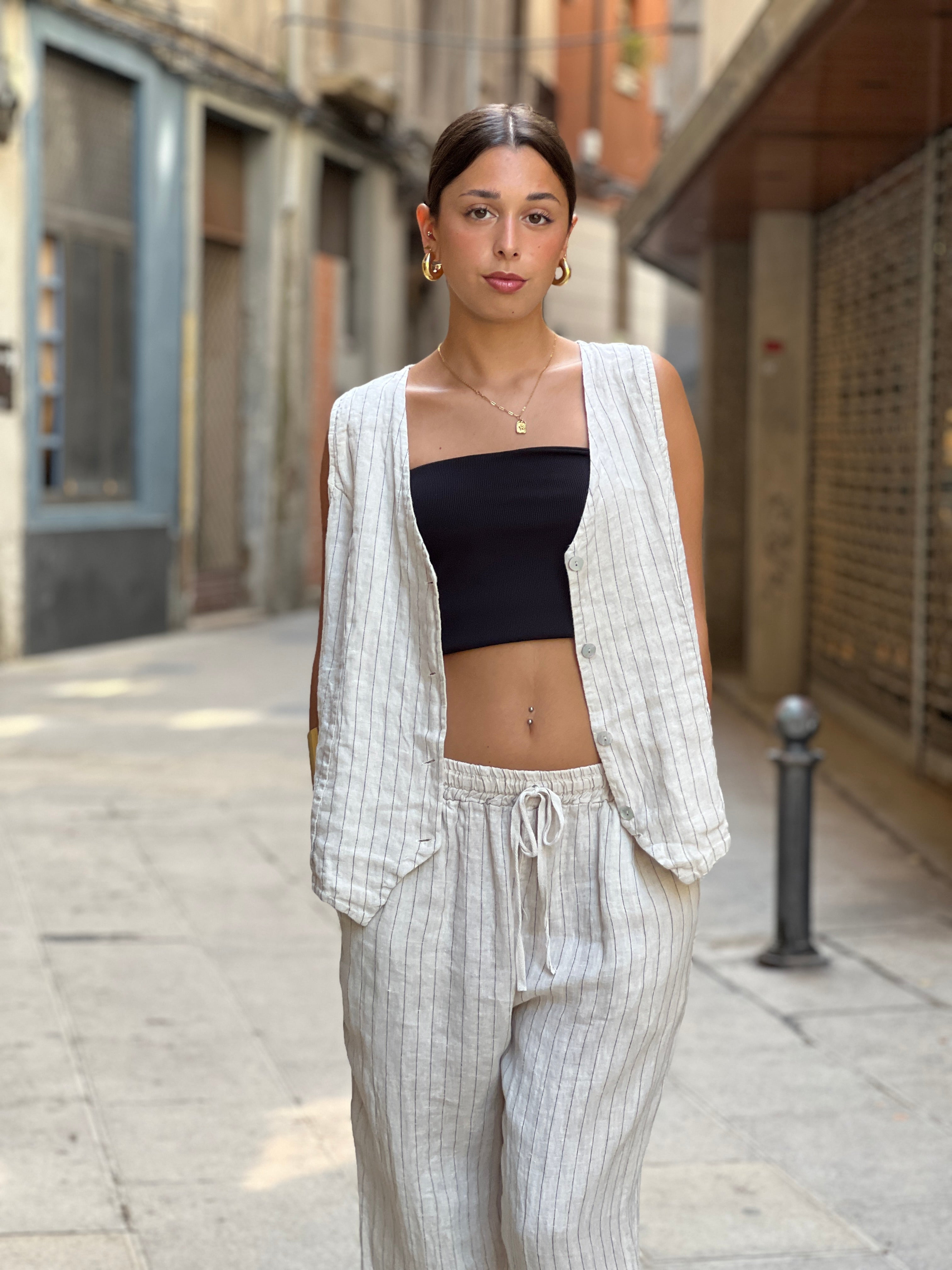 Striped linen vest