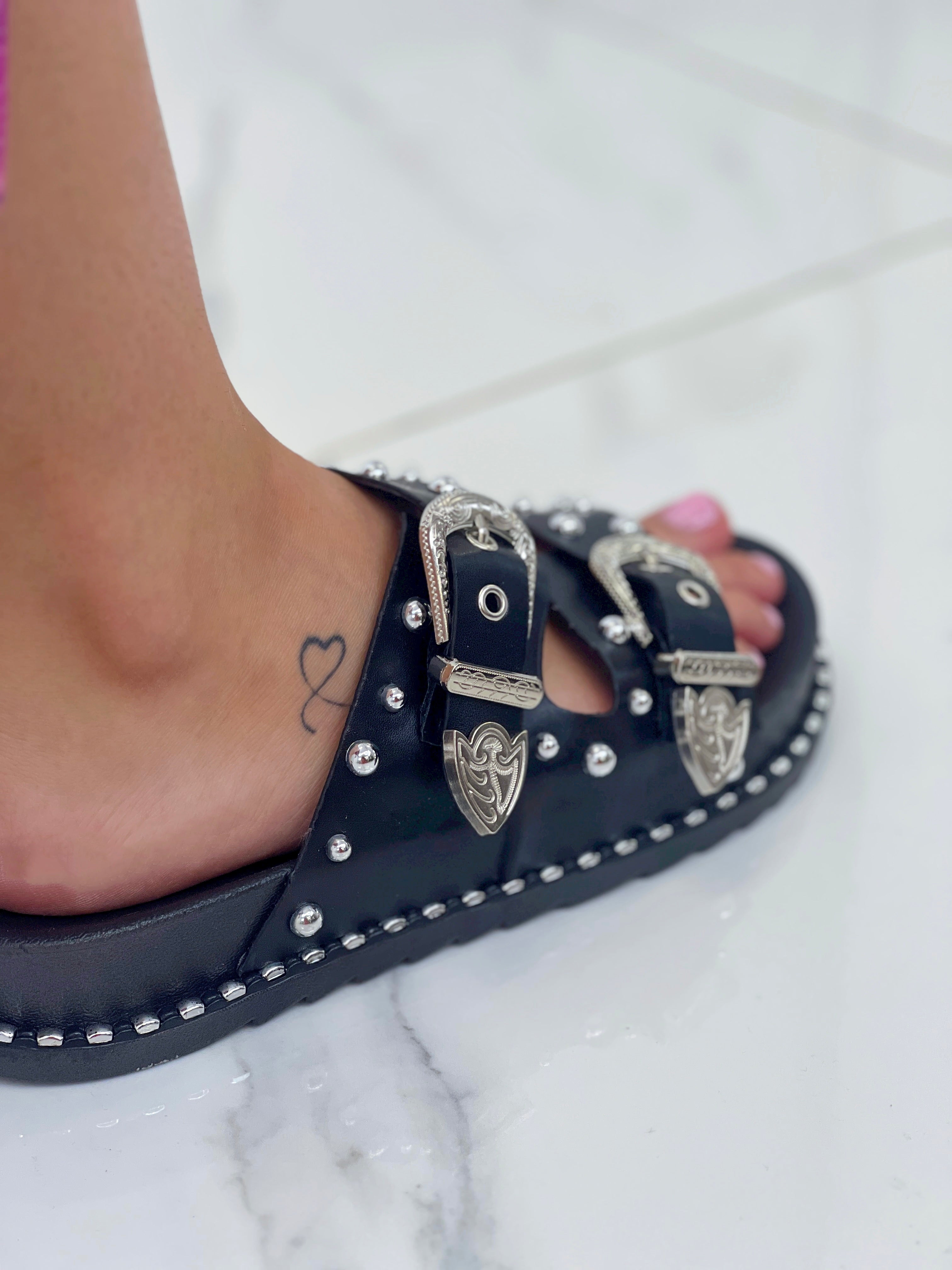 Studded buckle sandal