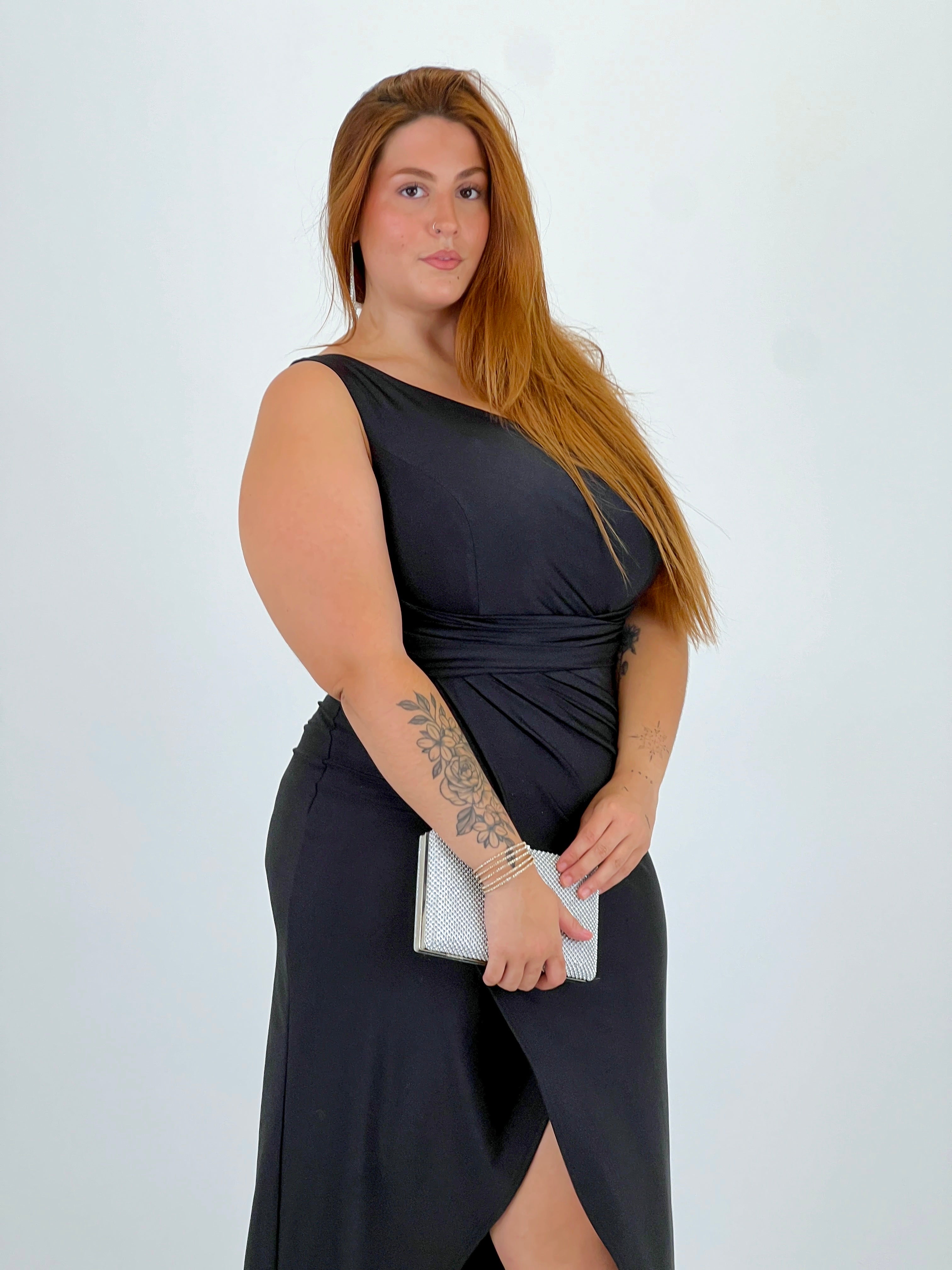 Vestito asimmetrico satinato Carla