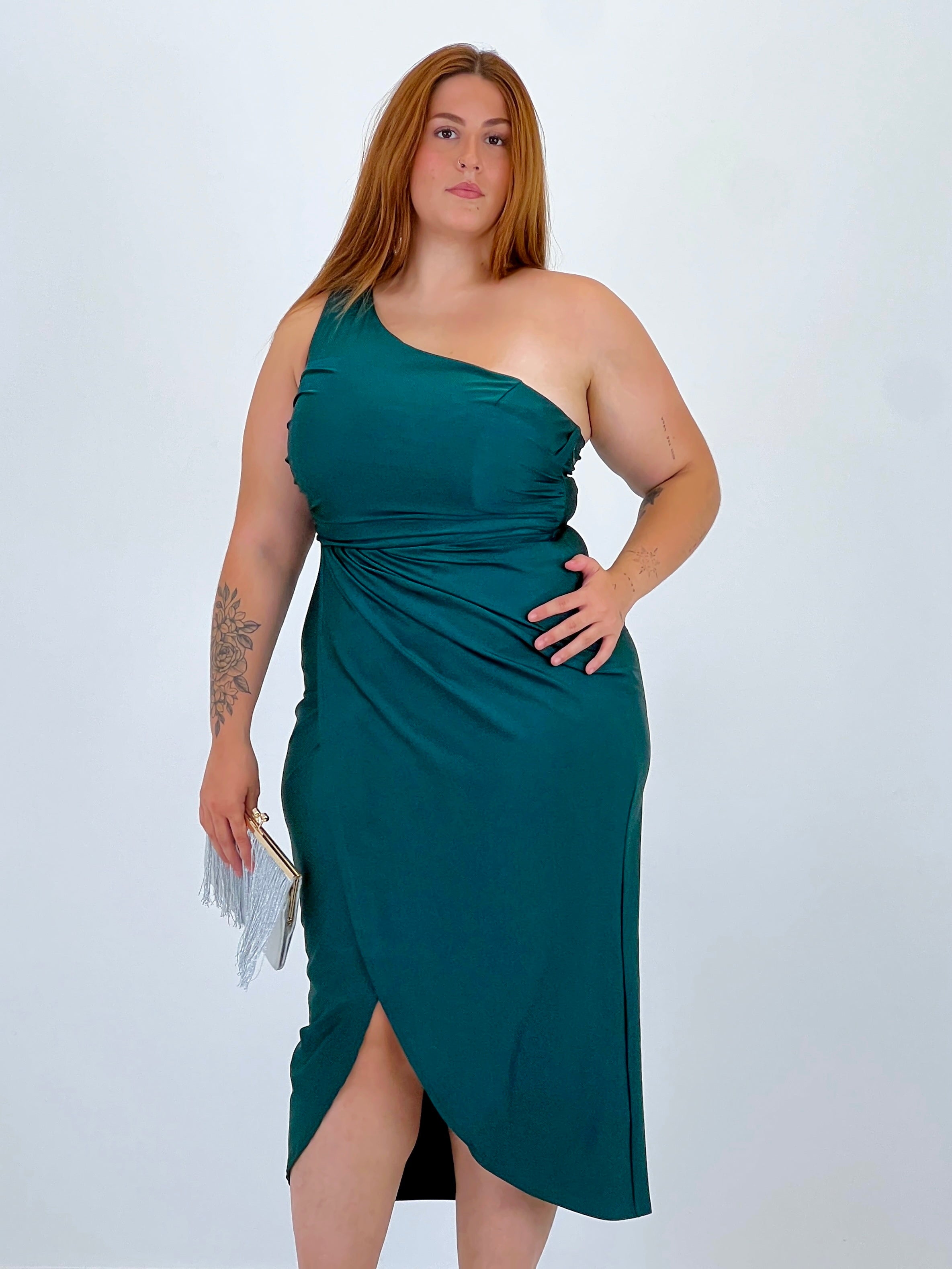 Vestito asimmetrico satinato Carla