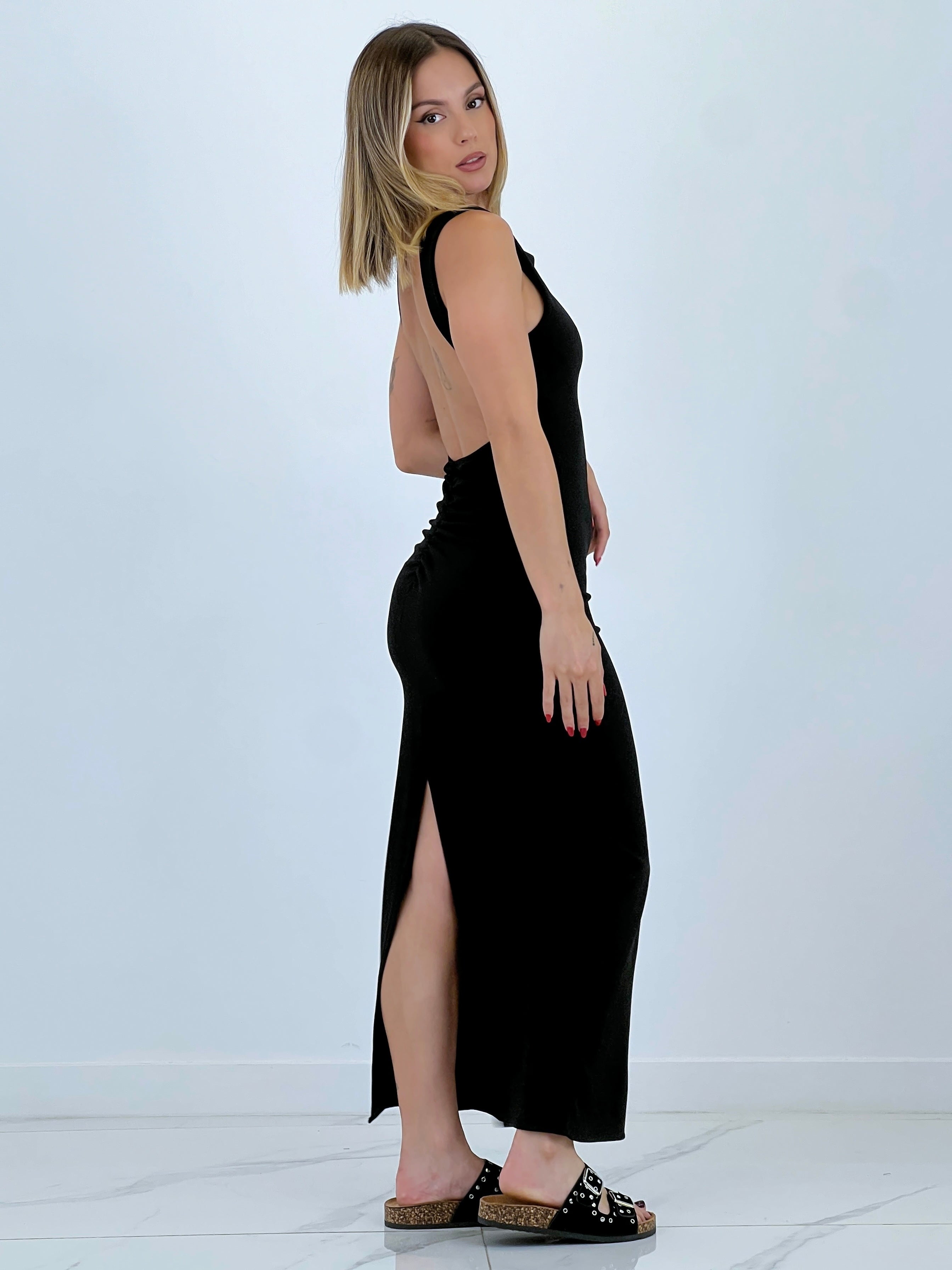 Vestido canalé espalda fruncida