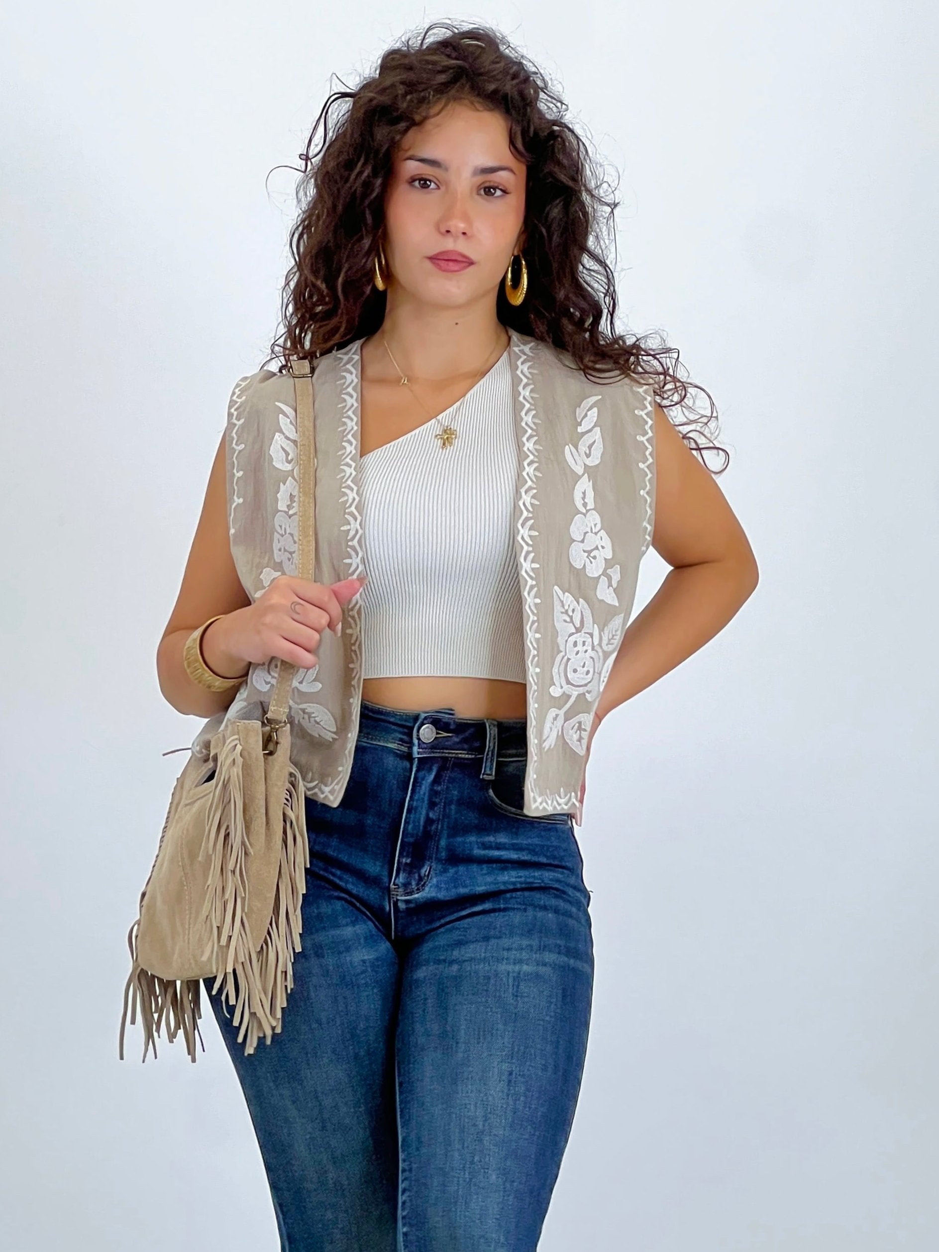 Gilet aperto ricamato