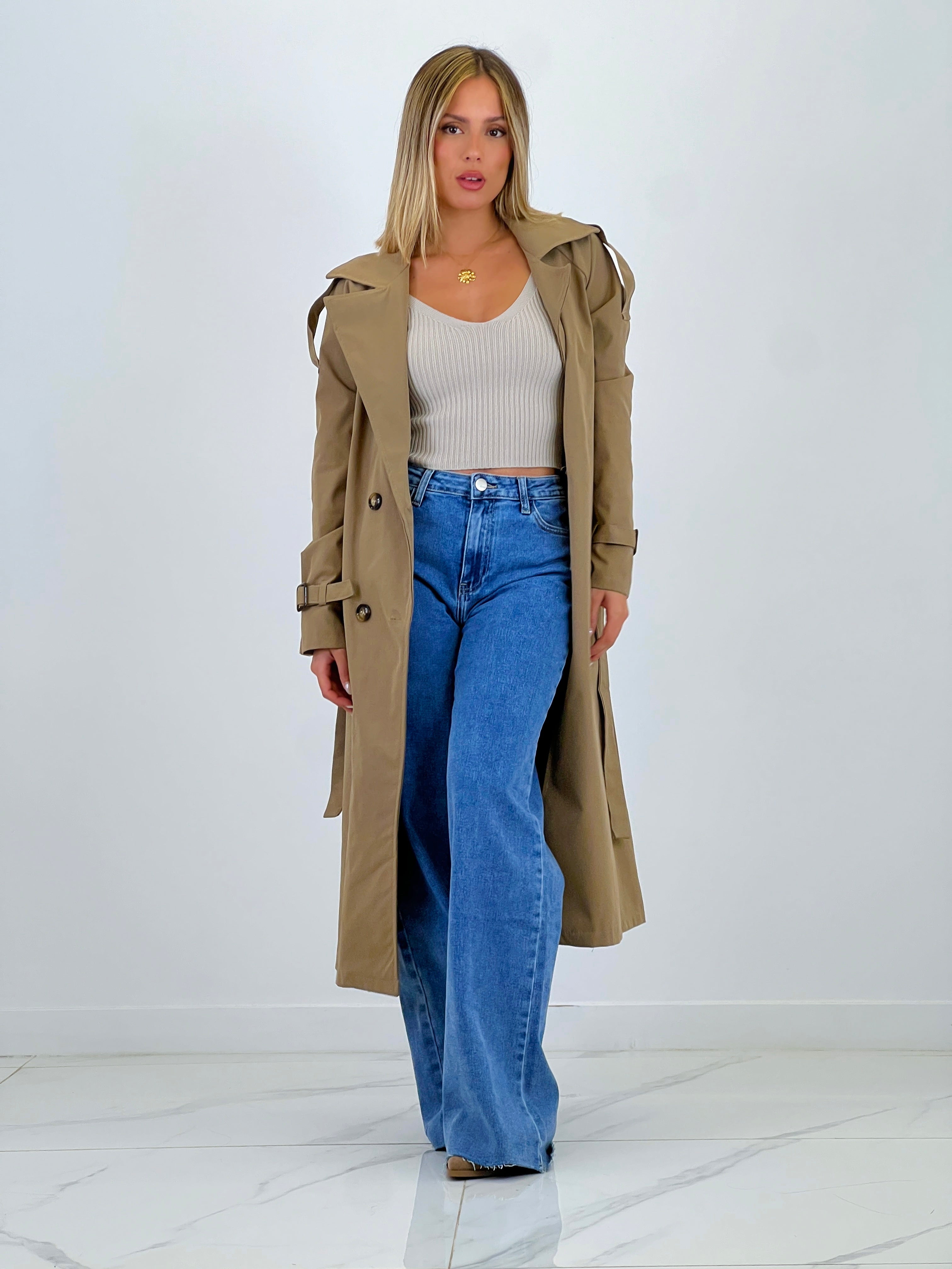Gabardina trench larga
