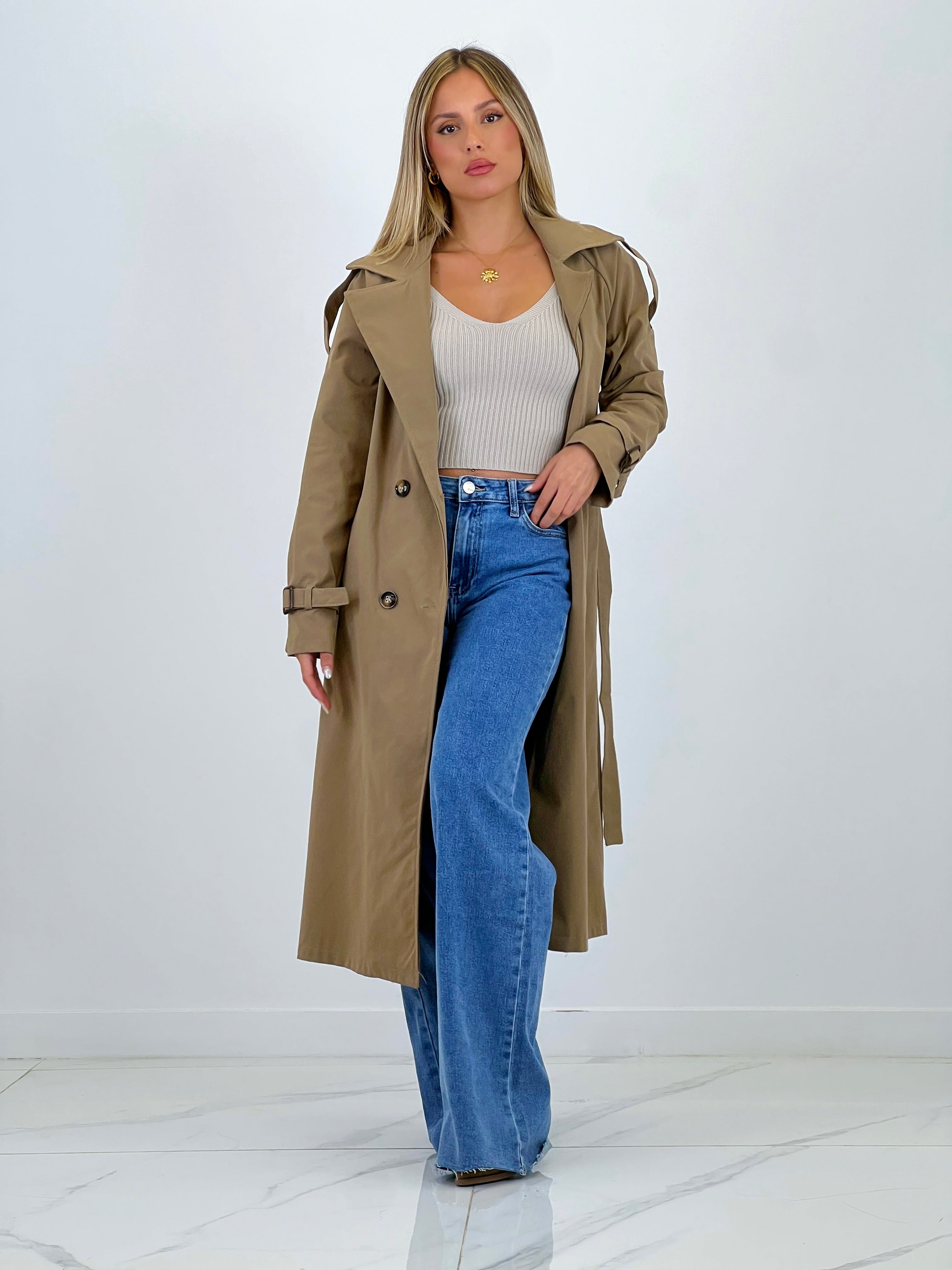 Gabardina trench larga